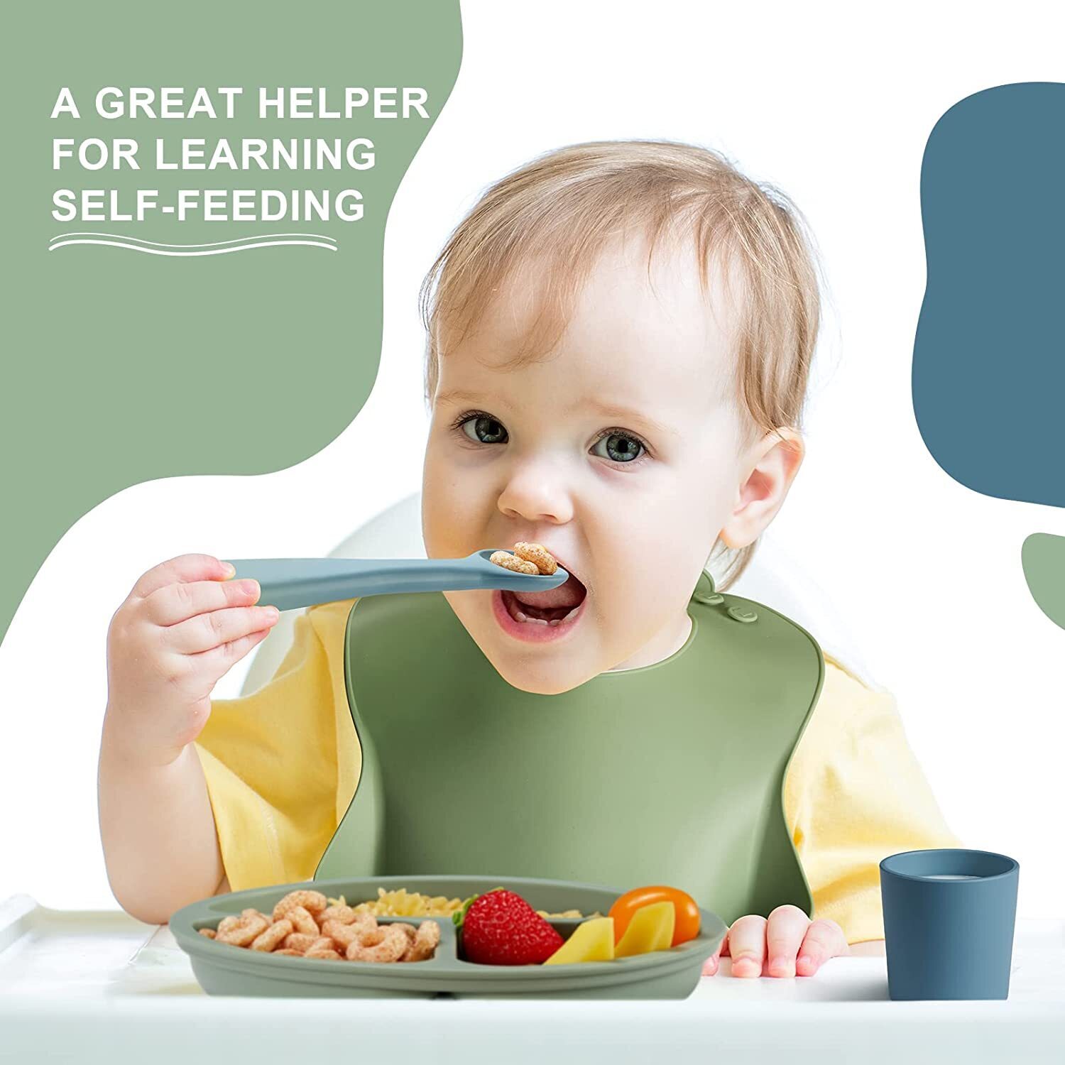 Silicone Baby Feeding Set by [Brand]  C 12-Piece, Includes Bibs, Plates, Bowls, Utensils, Cups, Safe & Durable