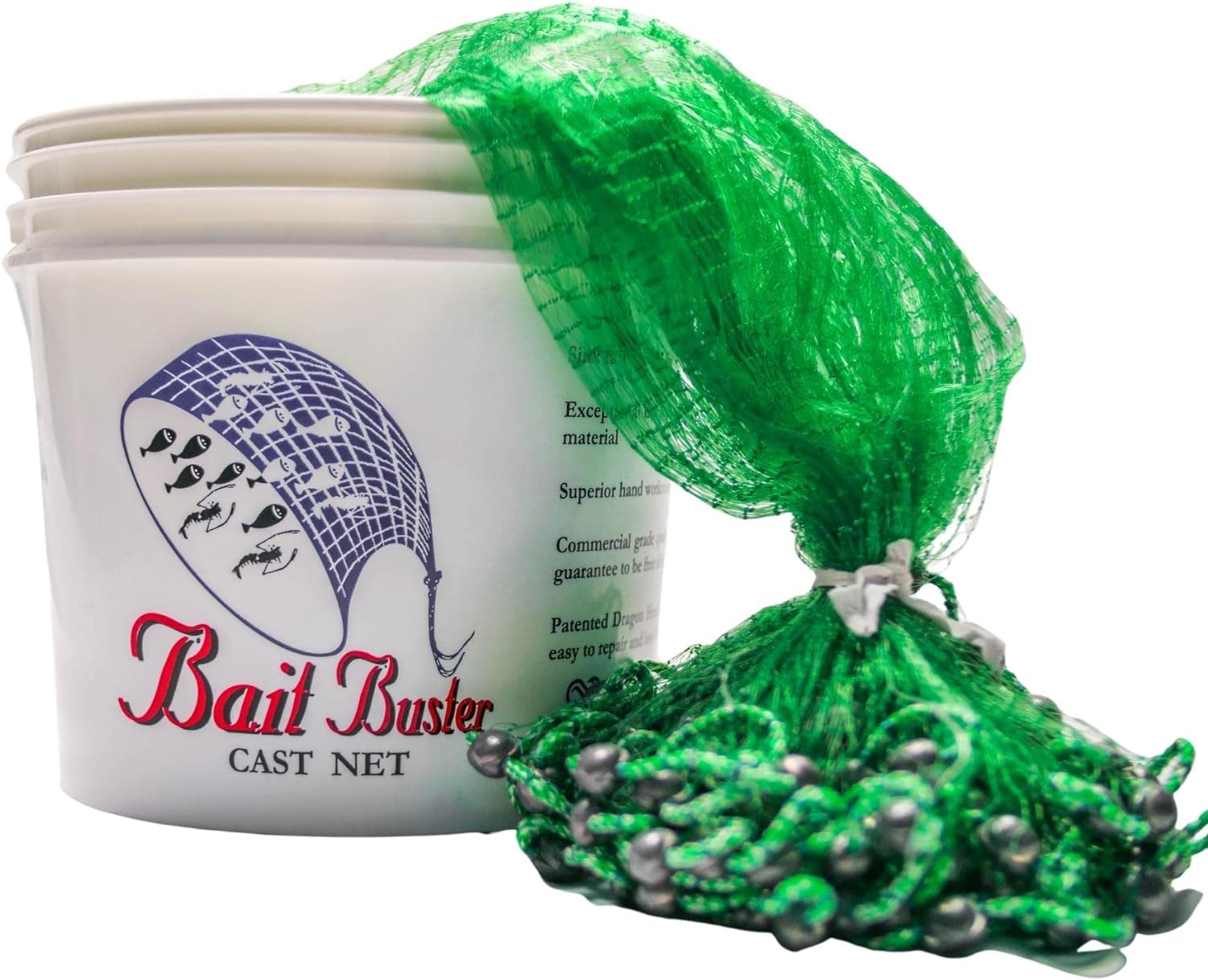 Bait Buster 5FT Radius Cast Net, Green, 3/8    Sq. Mesh, 100 LB Braille Lines, Fishing