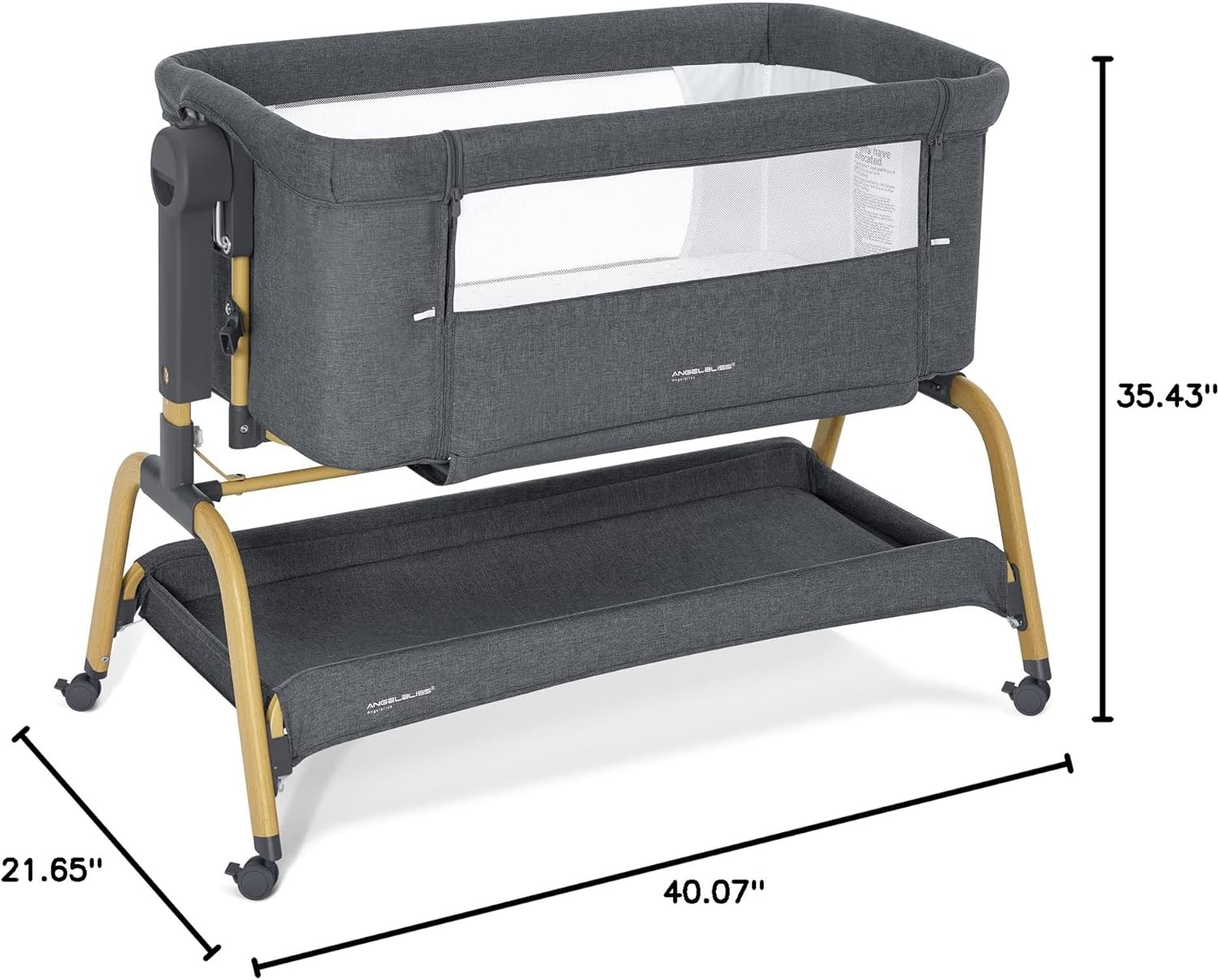 ANGELBLISS 3-in-1 Baby Bassinet, Adjustable Bedside Sleeper with Mattress & Wheels, Dark Grey