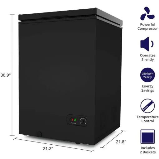 Chest Freezer �C 3.5 Cu Ft with 2 Removable Baskets �C Reach In Freezer Chest �C Quiet Compact Freezer �C 7 Temperature Settings �C Black