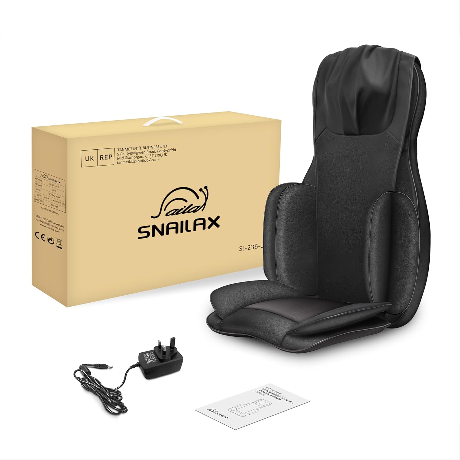 Snailax Full Body Neck & Back Massager with Heat & Compression, Shiatsu Kneading, Portable Massage Chair Pad, Black