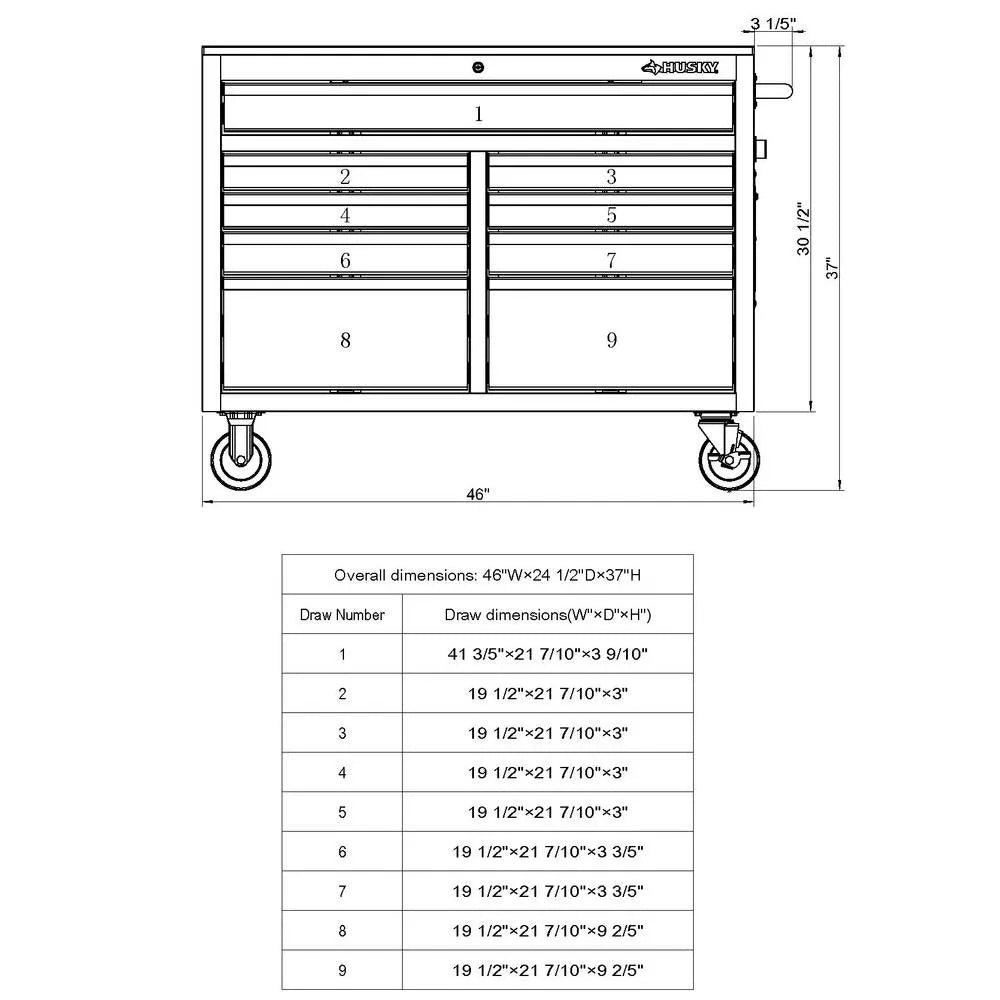 46 in. W x 24.5 in. D 9-Drawer Gloss Black Deep Tool Chest Mobile Workbench with Hardwood Top and Power Station