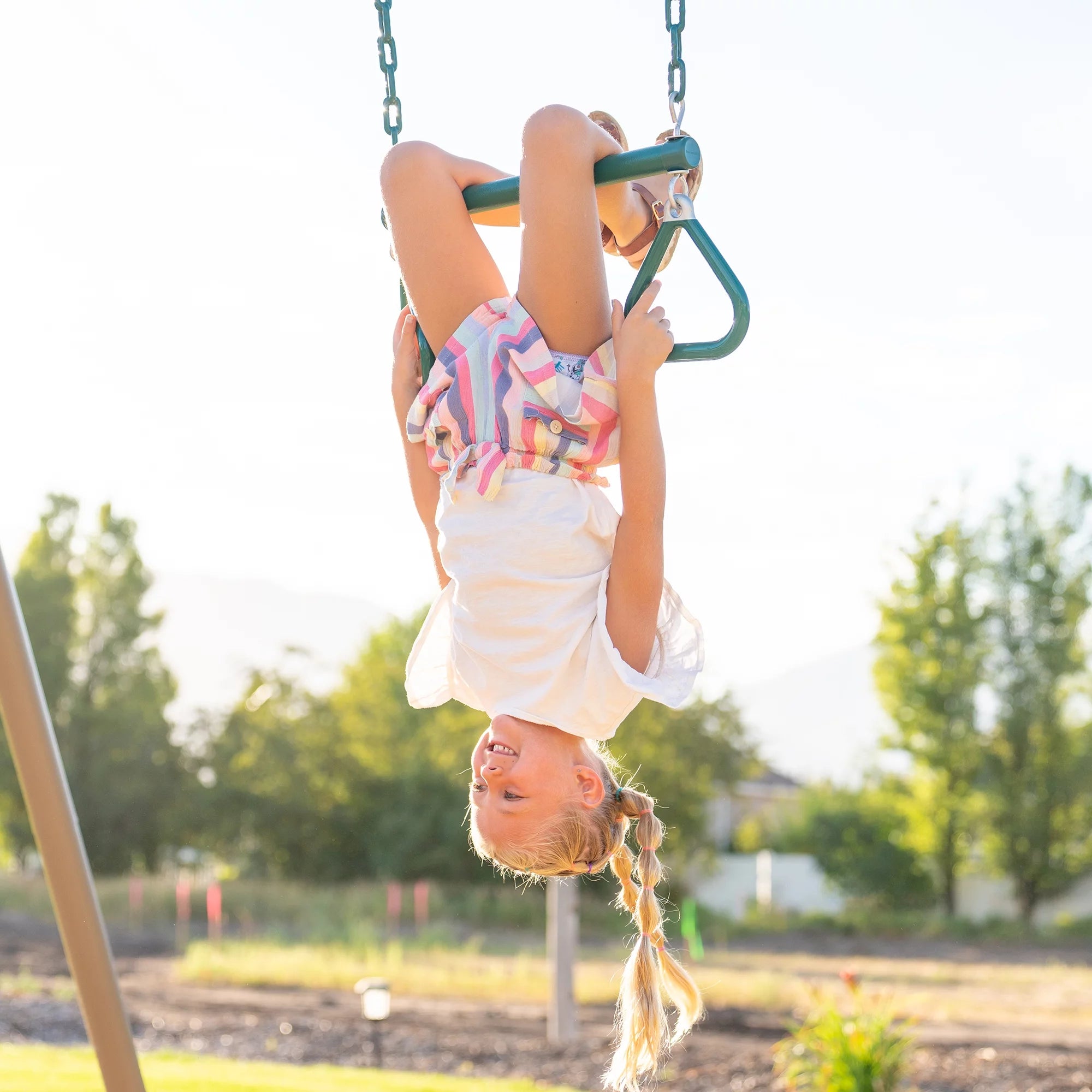 Lifetime Kid's Metal Swing Set with 2 Belt Swings and Trapeze Bar - 9 feet (91137)