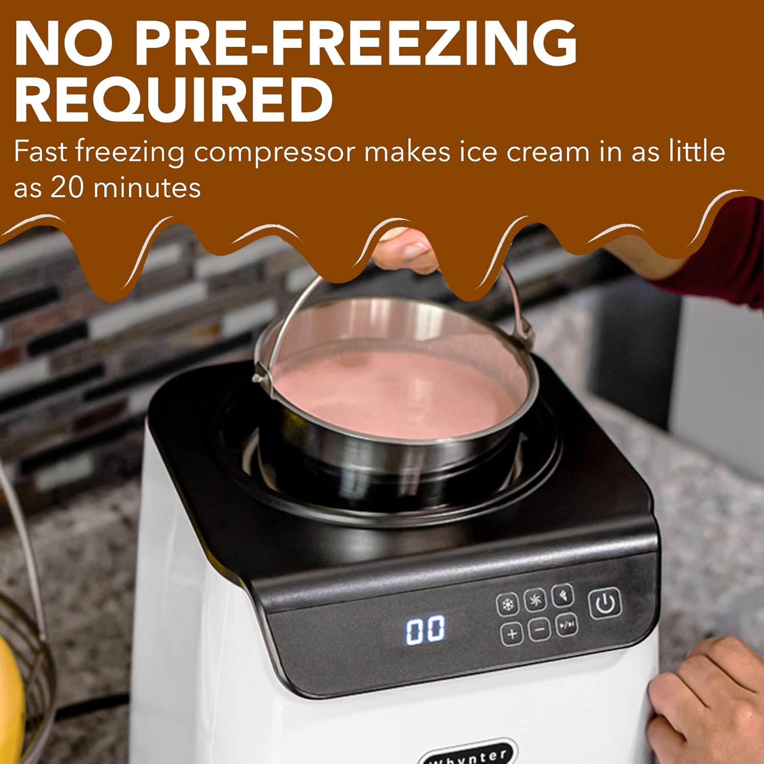 Automatic Ice Cream Maker 1.6 Quart Capacity Stainless Steel, with Built-in Compressor, no pre-Freezing, LCD Digital Display, Timer, One Size, Black