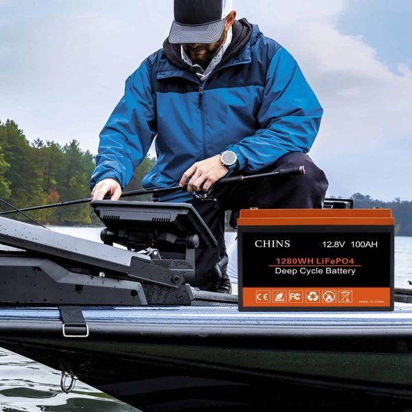 CHINS LiFePO4 Lithium Iron Battery 12V 100Ah for Boat Fishing