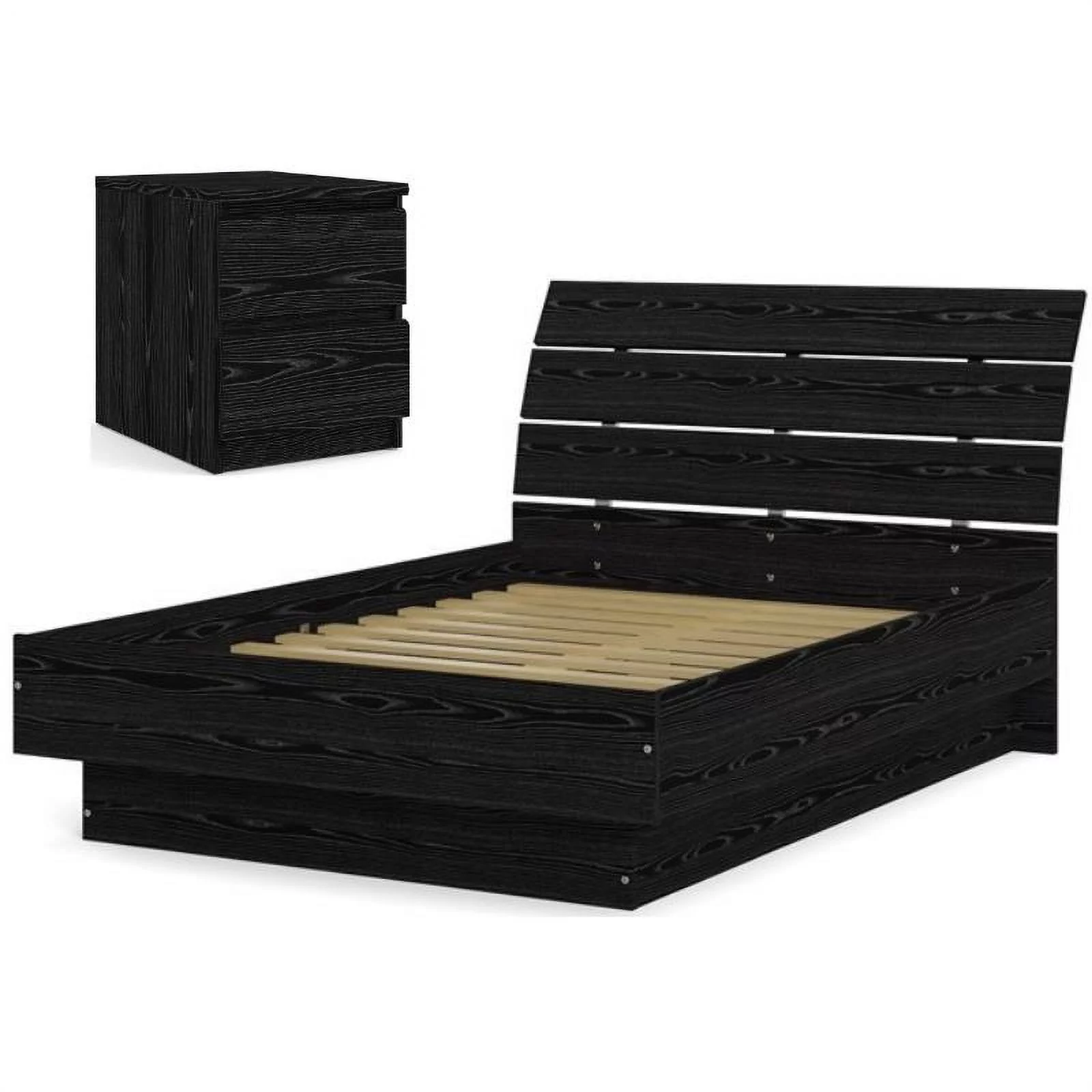 Home Square 2 Piece Furniture Set with Platform Full Bed and 2 Drawer Nightstand