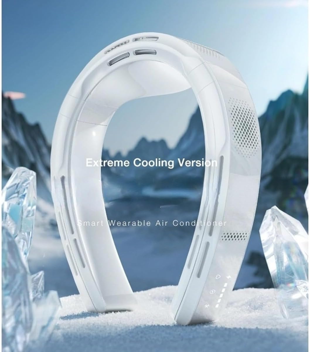 Portable Cooling Fan Neck Air Conditioner Cooling Version Neck Fan Full-body Cooling Portable Fan AI Temp Control Wearable Cooler(White)