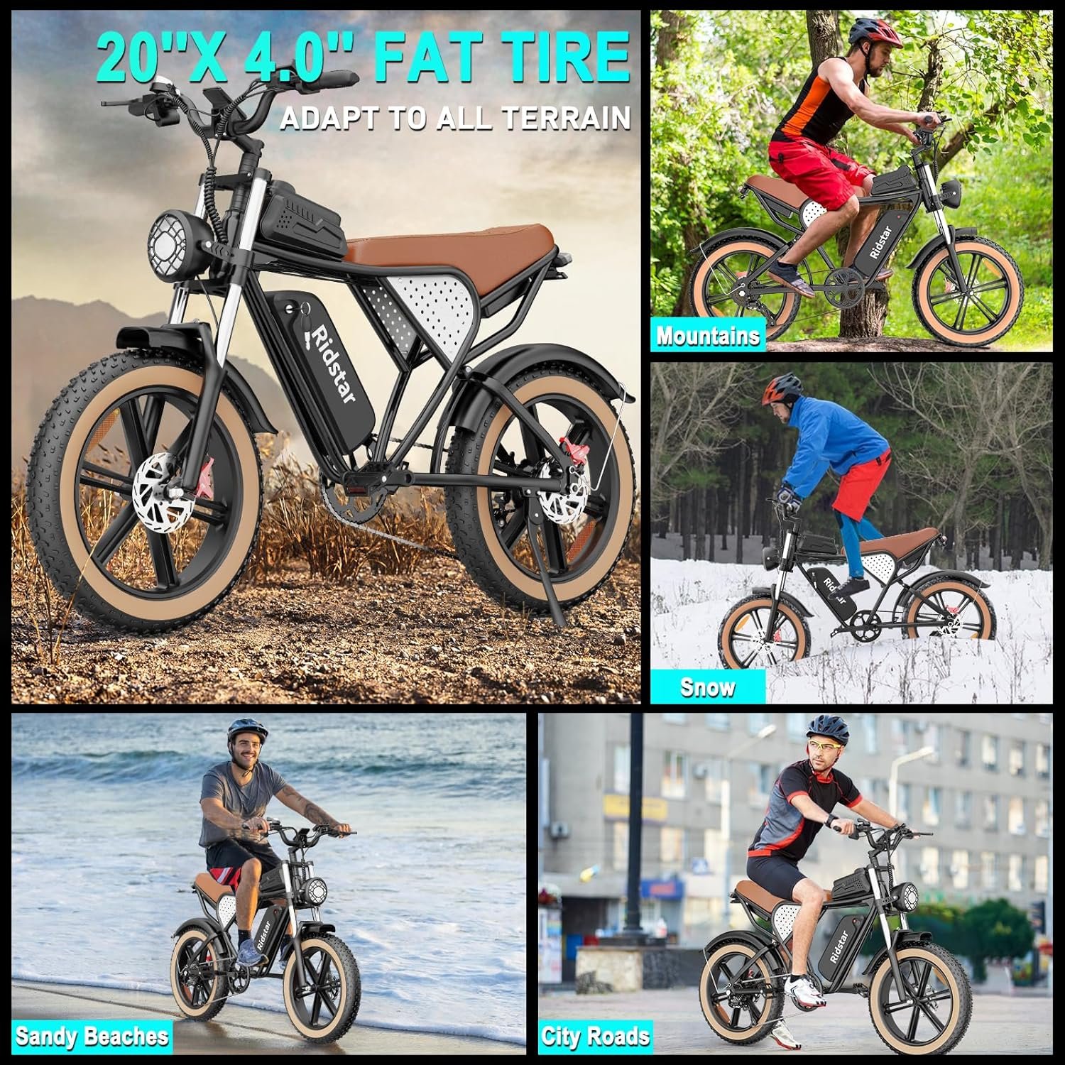 Electric Bike for Adults Q20, 2000/1500W, 37/30MPH,52V 40AH,48V/20AH E-Bike,30-180 Miles Electric Motorcycle, 20��� Fat Tire Dirt Bike, UL2849 All Terrain for Mountains, Snow, Sand, Road