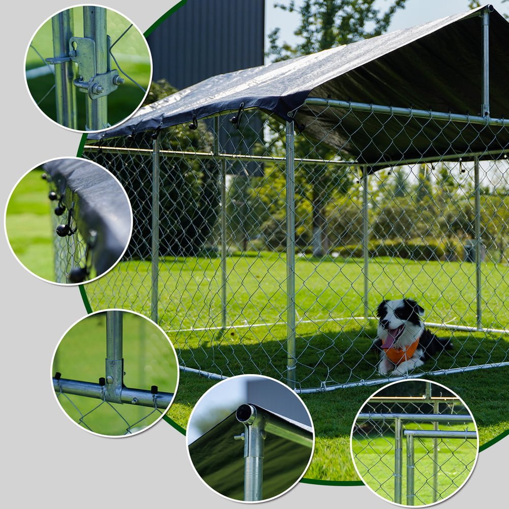 Outdoor Dog Kennel Dog Cage Dog Playpen Dog Fence Chicken Coop Hen House Heavy Duty Pet Playpen with Large Galvanized Chain Link with UV and Water Resistant Black Proof Cover