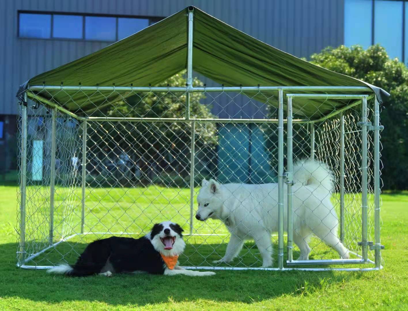 Outdoor Dog Kennel Dog Cage Dog Playpen Dog Fence Chicken Coop Hen House Heavy Duty Pet Playpen with Large Galvanized Chain Link with UV and Water Resistant Black Proof Cover