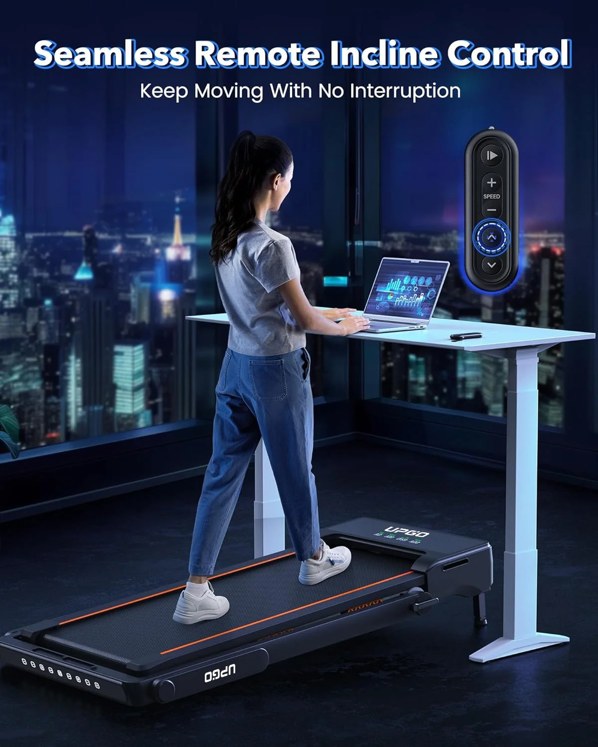 Walking Pad Treadmill with Auto Incline, 9% Incline Treadmill with 3 Slopes, 300LBS Weight Capacity Under Desk Treadmill for Home/Office