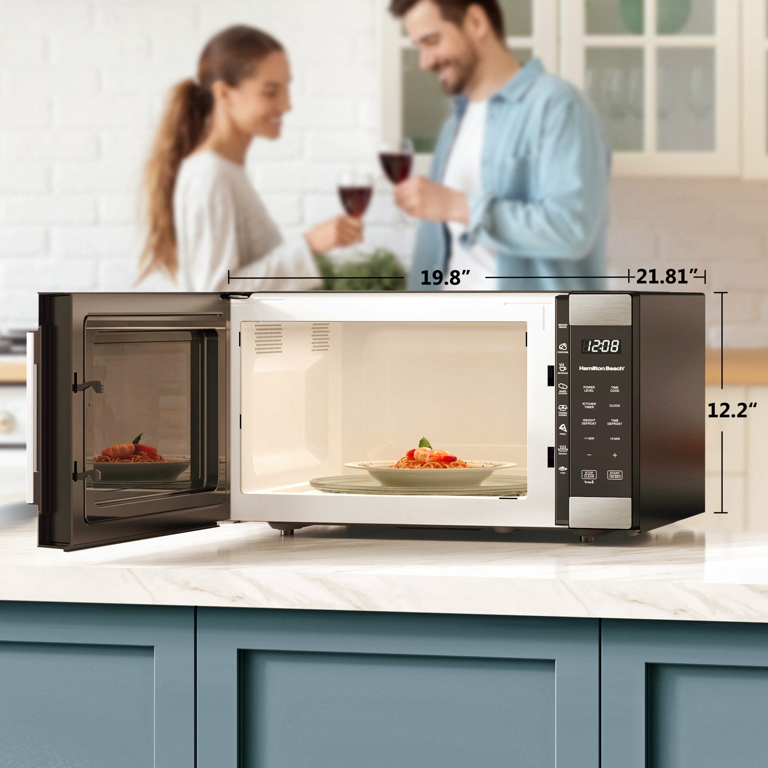 Hamilton Beach 1.6 Cu ft Stainless Steel Countertop Microwave Oven, 1100W, Sensor Cook, LED Display