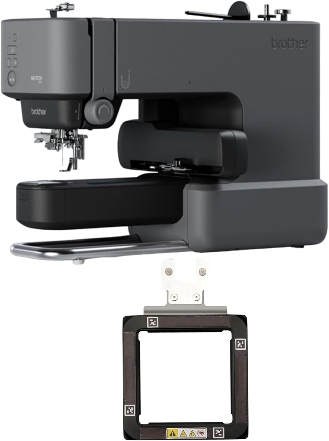 Skitch Single-Needle Embroidery Machine with Mobile App Support Bundle with Brother Magnetic SAMFP70 3 in. x 3 in. Embroidery Frame (2 Items)
