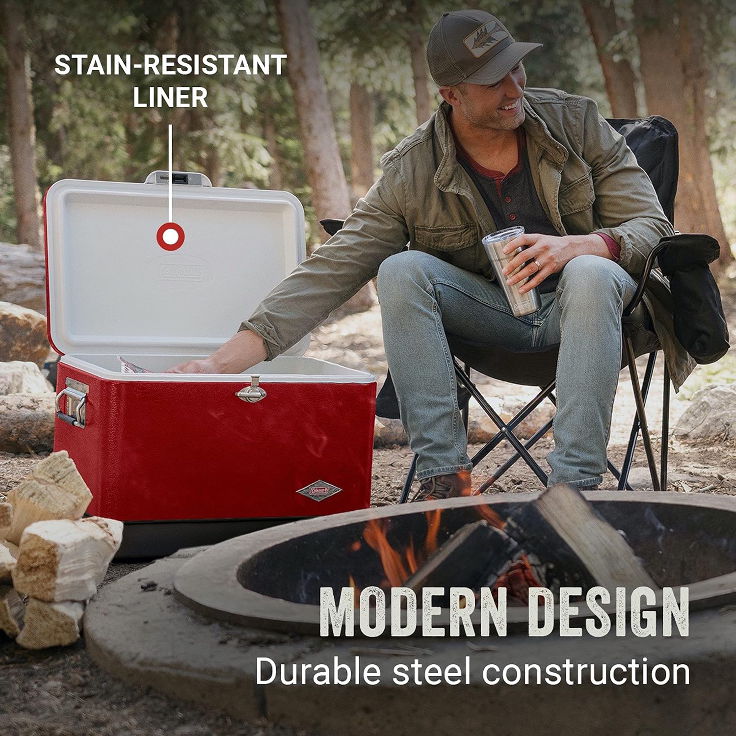 Cooler | Steel-Belted Cooler Keeps Ice Up to 4 Days | 54-Quart Cooler for Camping, BBQs, Tailgating & Outdoor Activities