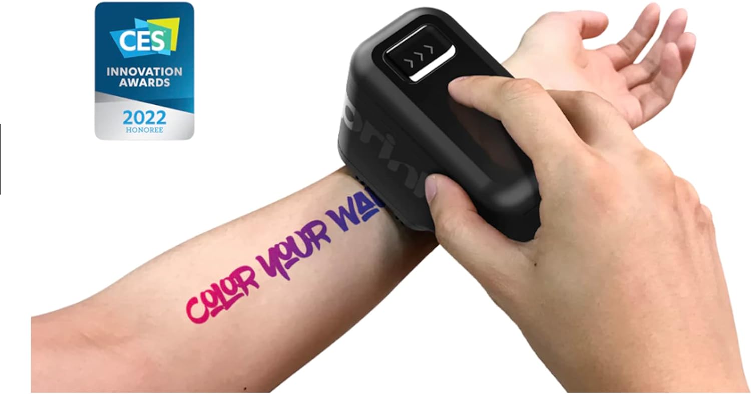 Prinker S Temporary Tattoo Device with Black Ink, Water-Resistant, Compatible with iOS & Android, Includes Battery & Charger