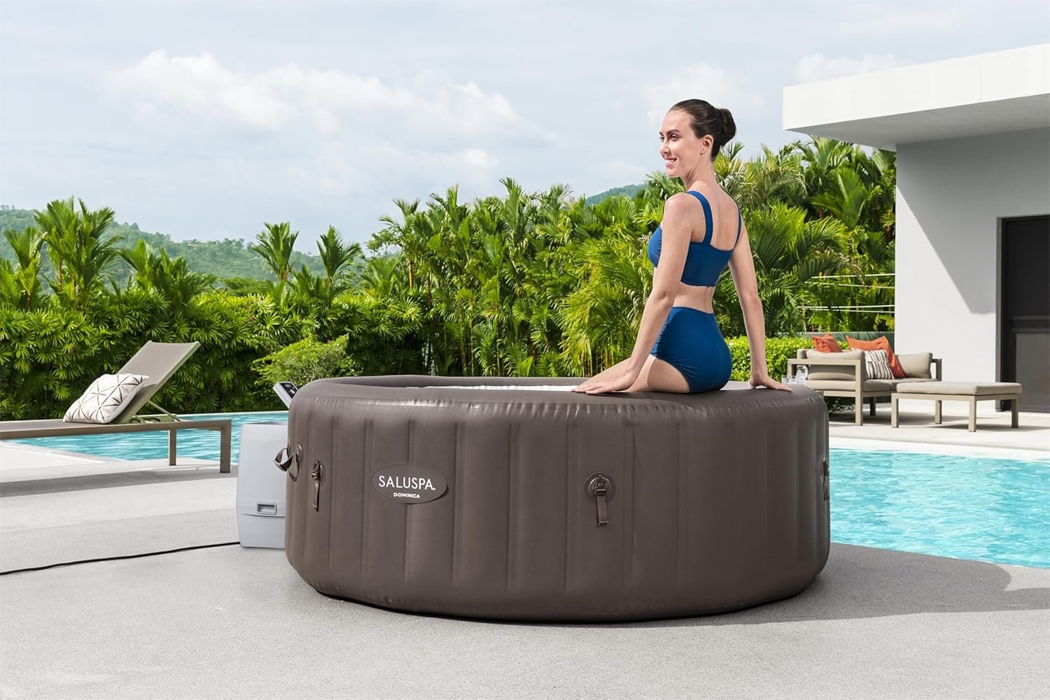 Bestway SaluSpa Miami EnergySense AirJet Inflatable Hot Tub Spa (71��� x 26���) | Portable Hot Tub with 2 Covers (1 Energy-Efficient Thermal Cover and 1 Standard Cover) | Fits Up to 2-4 Persons | Black