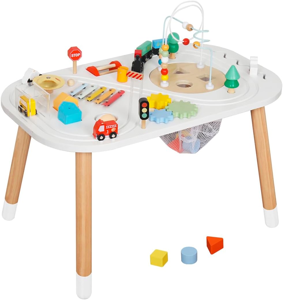 Touch Us Wooden Activity Table for Toddlers  C Montessori Toy with Bead Mazes, Gears & Xylophone, Ages 12 Months+