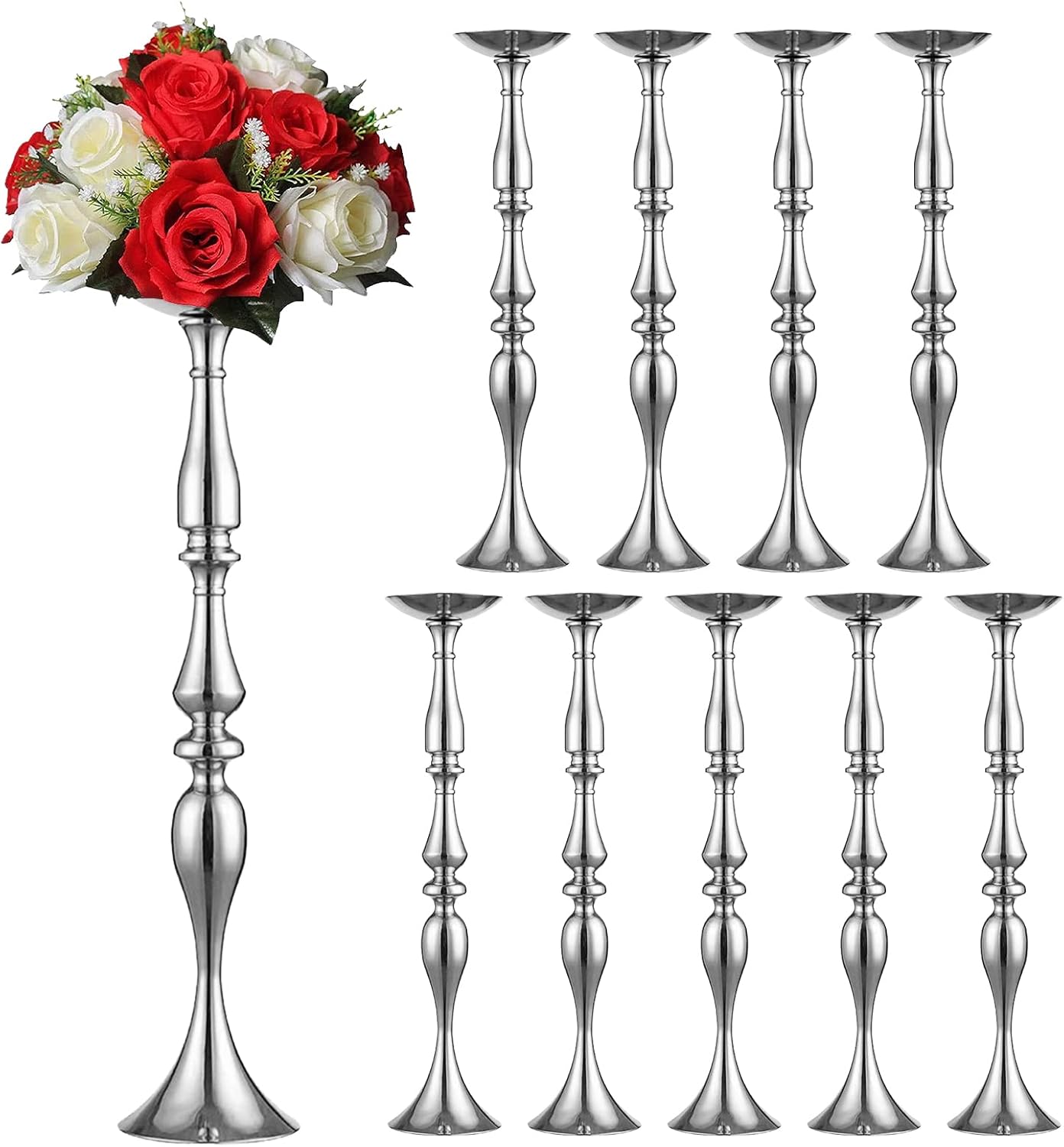 Elegant Silver Metal Wedding Centerpiece Stand 31.5     C Tall Tabletop Decor for Events & Parties