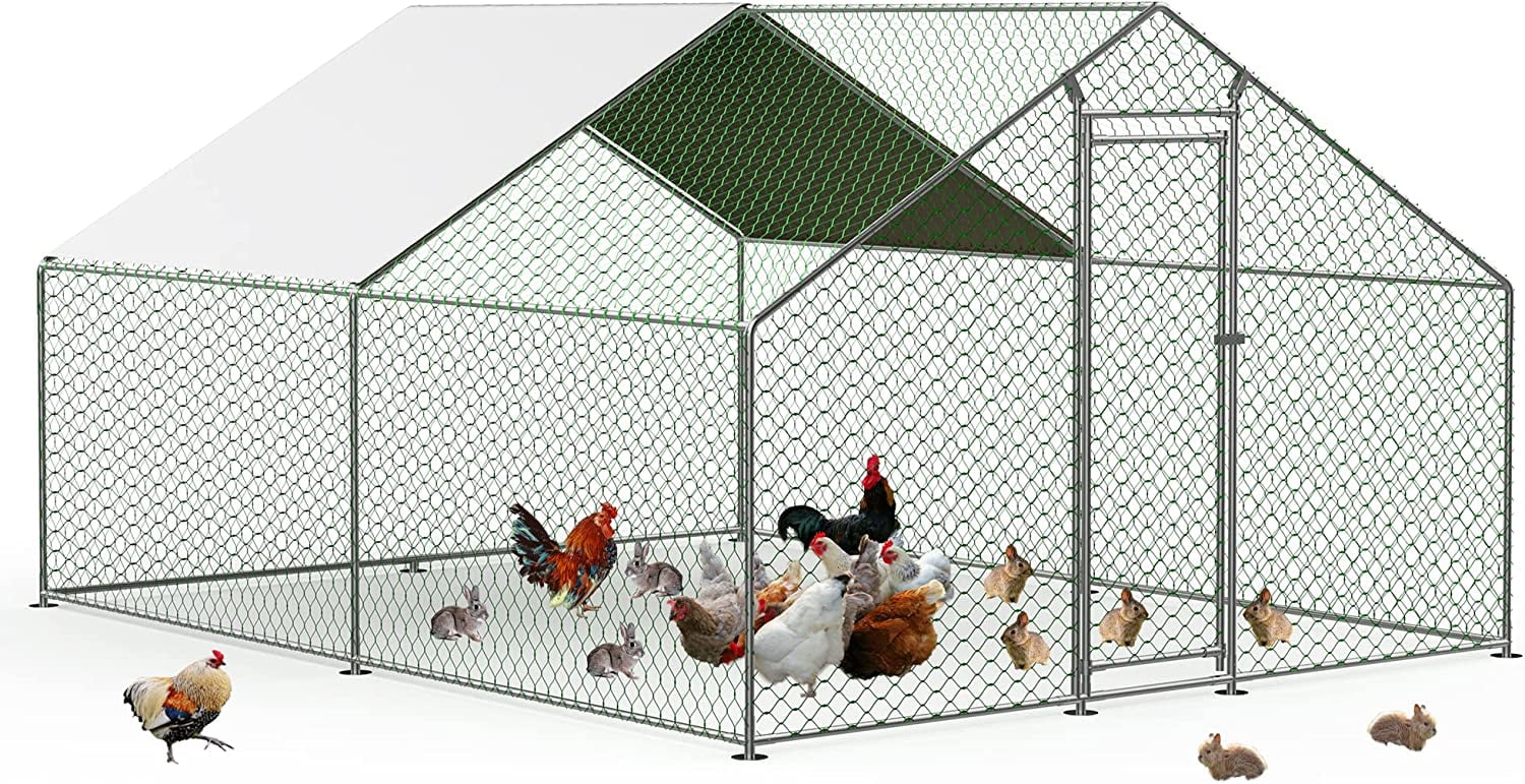 Large Chicken Coop Metal Chicken Runs for Yard, 10' Walk in Chicken Coop Cage Chicken Pen Poultry Cage with Waterproof & Anti-UV Cover Heavy Duty Rabbit Hutch Duck Cage for Outdoor, Backyard and Farm