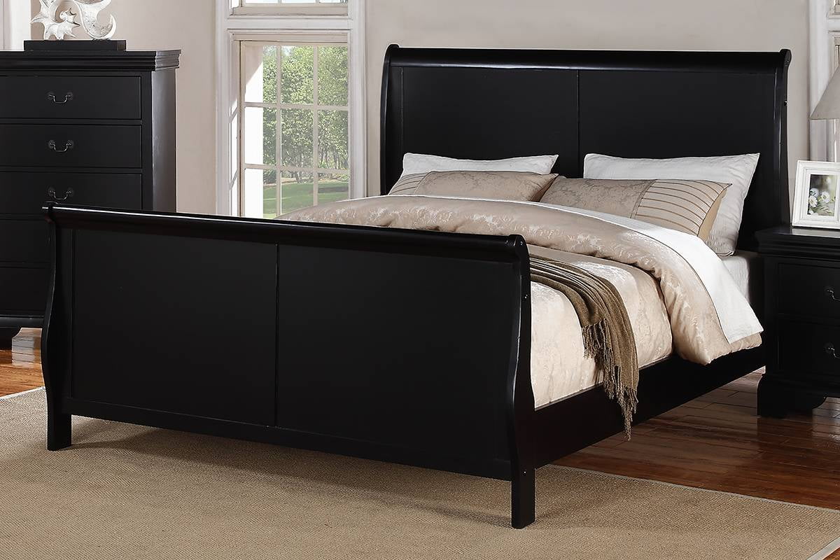 Gorgeous Black 3pc Beautiful Louis Philippe Style California King Size Sleigh Bed 2x Nightstand Set Wooden Bedroom Furniture