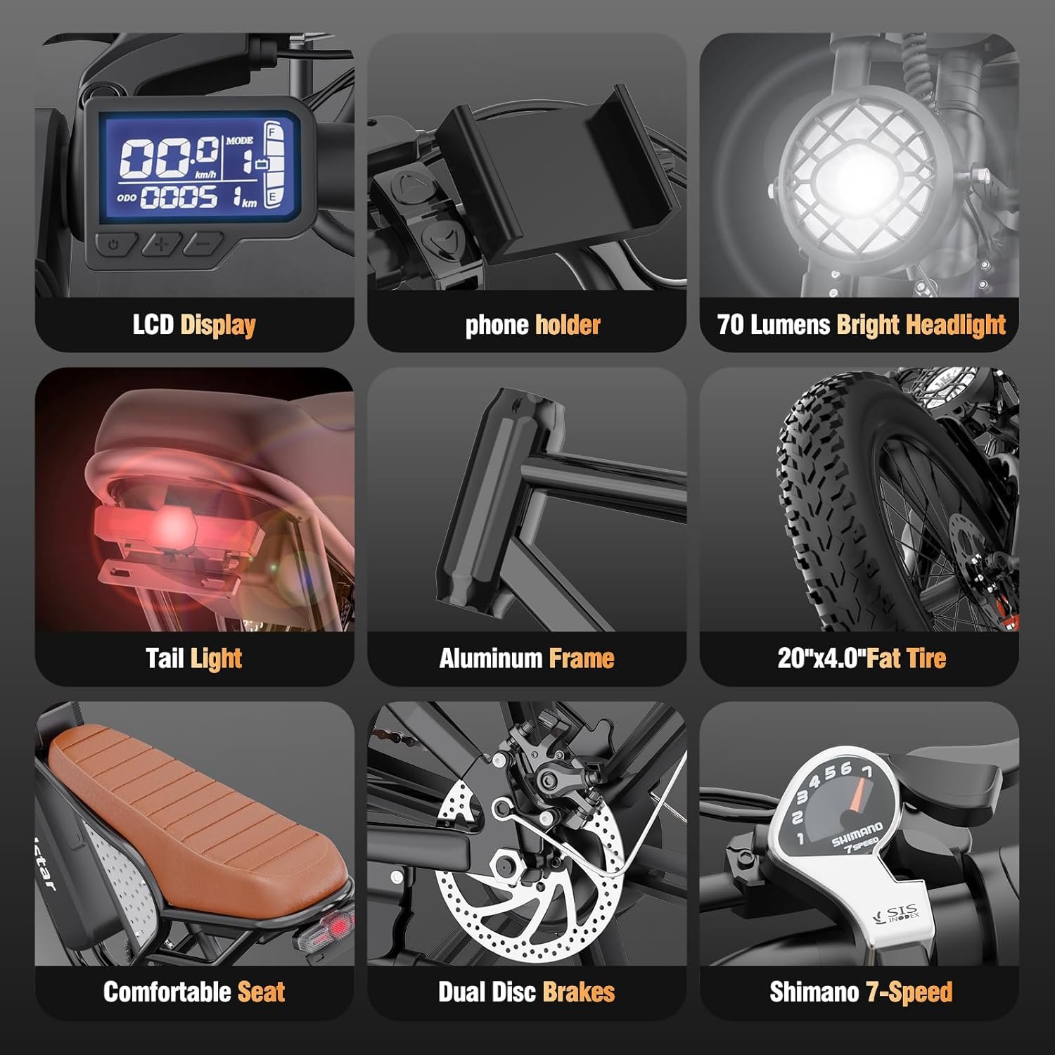 Electric Bike for Adults Q20, 2000/1500W, 37/30MPH,52V 40AH,48V/20AH E-Bike,30-180 Miles Electric Motorcycle, 20��� Fat Tire Dirt Bike, UL2849 All Terrain for Mountains, Snow, Sand, Road