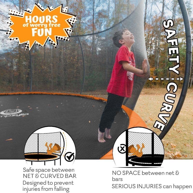 JUMPZYLLA Trampoline 8FT 10FT 12FT 14FT 15FT 16FT Trampoline with Enclosure �C Recreational Trampolines with Ladder and AntiRust Coating, ASTM Approval Outdoor Trampoline for Kids