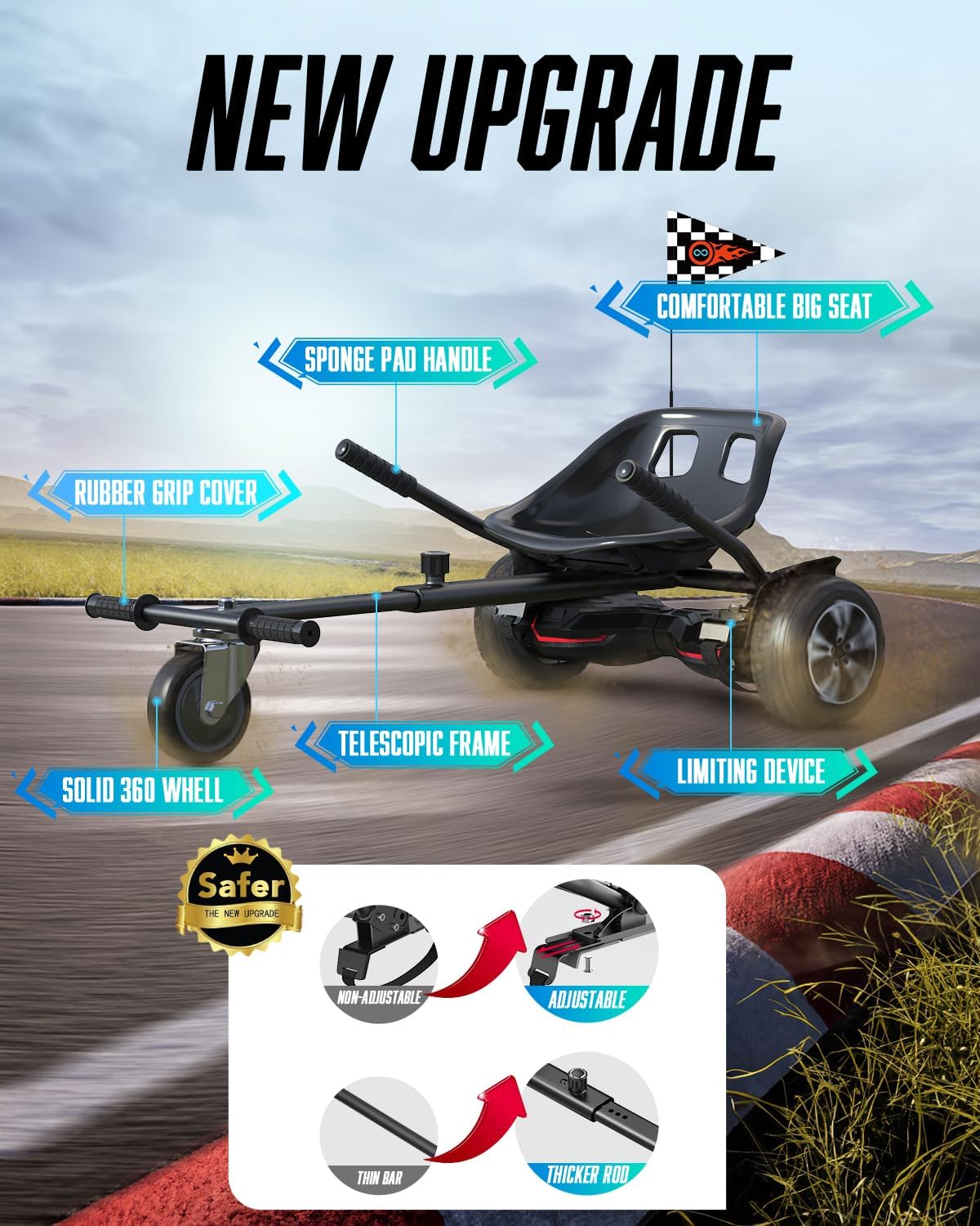 Hoverboard Go Kart with Rear Shock Absorption, Hoverboard Seat Attachment Accessory for 6