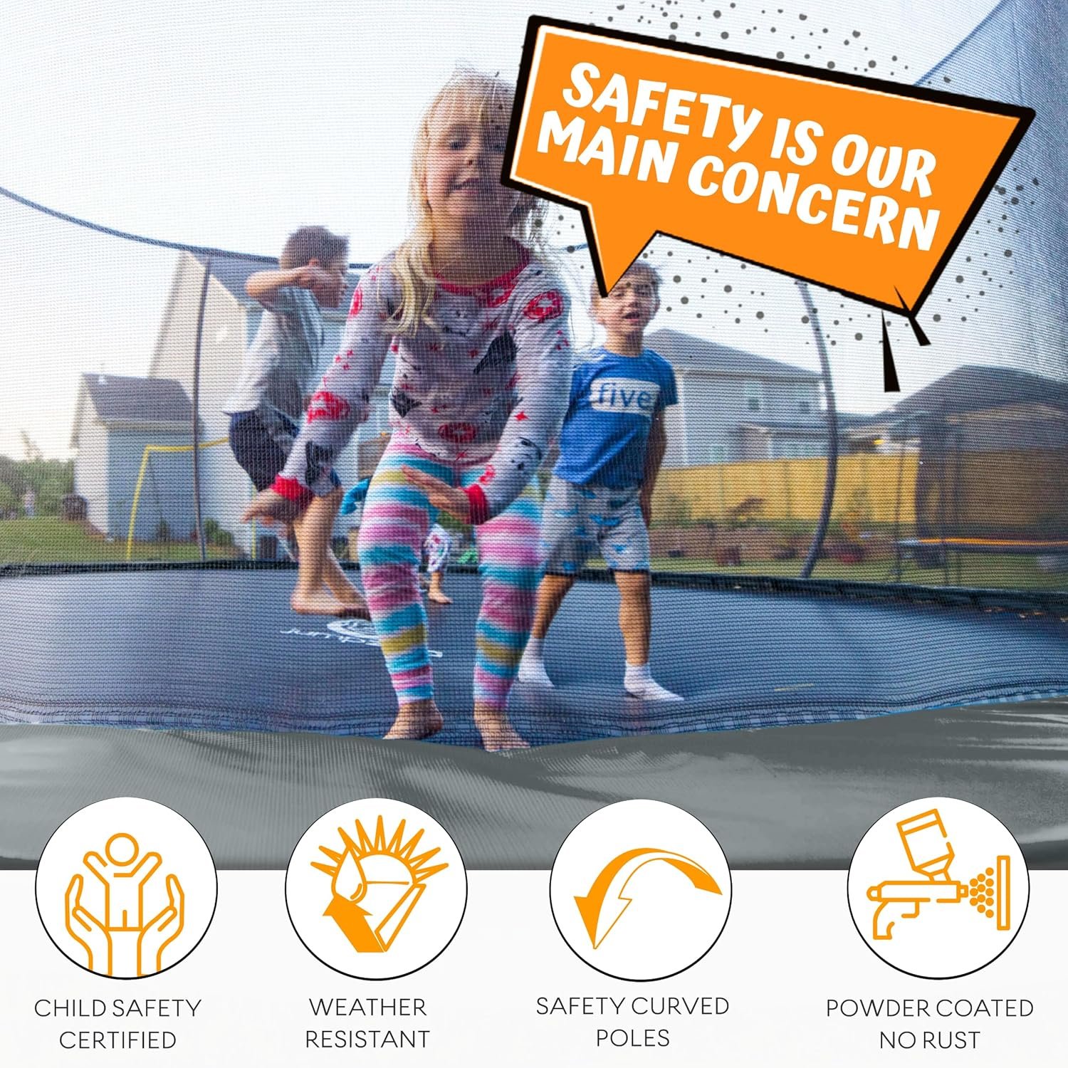 JUMPZYLLA Trampoline 8FT 10FT 12FT 14FT 15FT 16FT Trampoline with Enclosure �C Recreational Trampolines with Ladder and AntiRust Coating, ASTM Approval Outdoor Trampoline for Kids