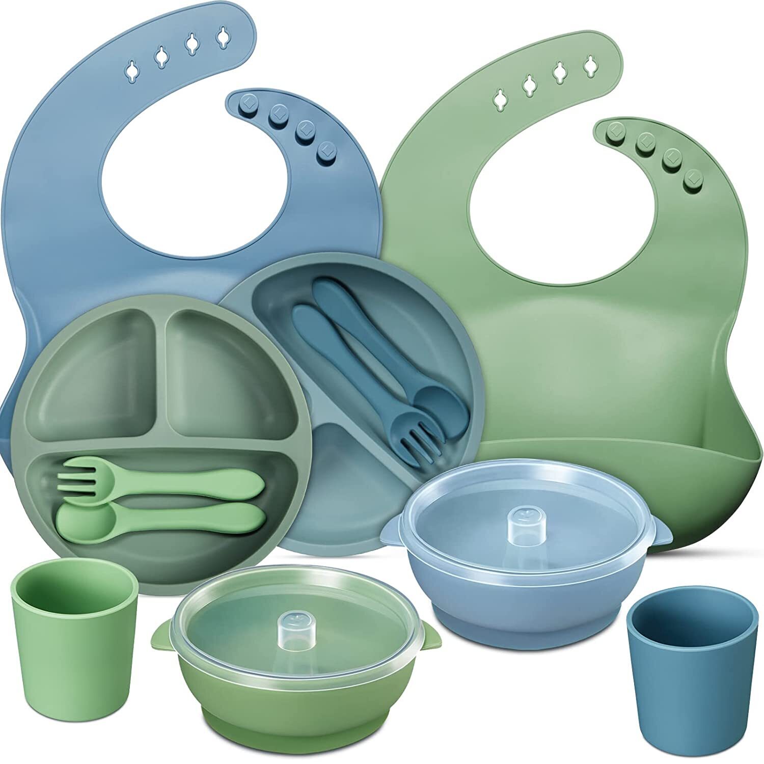 Silicone Baby Feeding Set by [Brand]  C 12-Piece, Includes Bibs, Plates, Bowls, Utensils, Cups, Safe & Durable