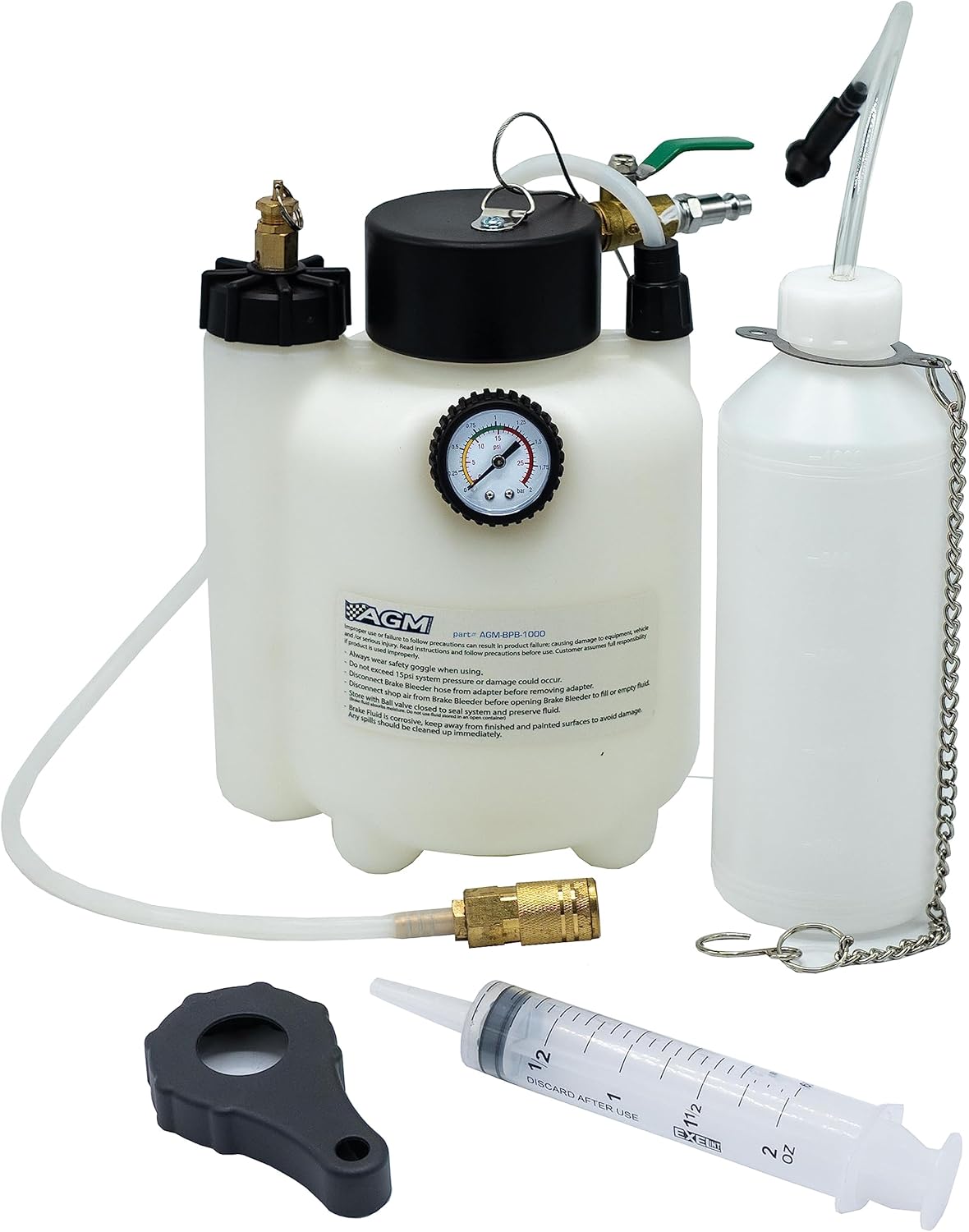 AGM Brake Pressure Bleeder Kit 3L with 1L Catch Bottle, Air Compressor Compatible, ABS & Traction Control, One-Person Use