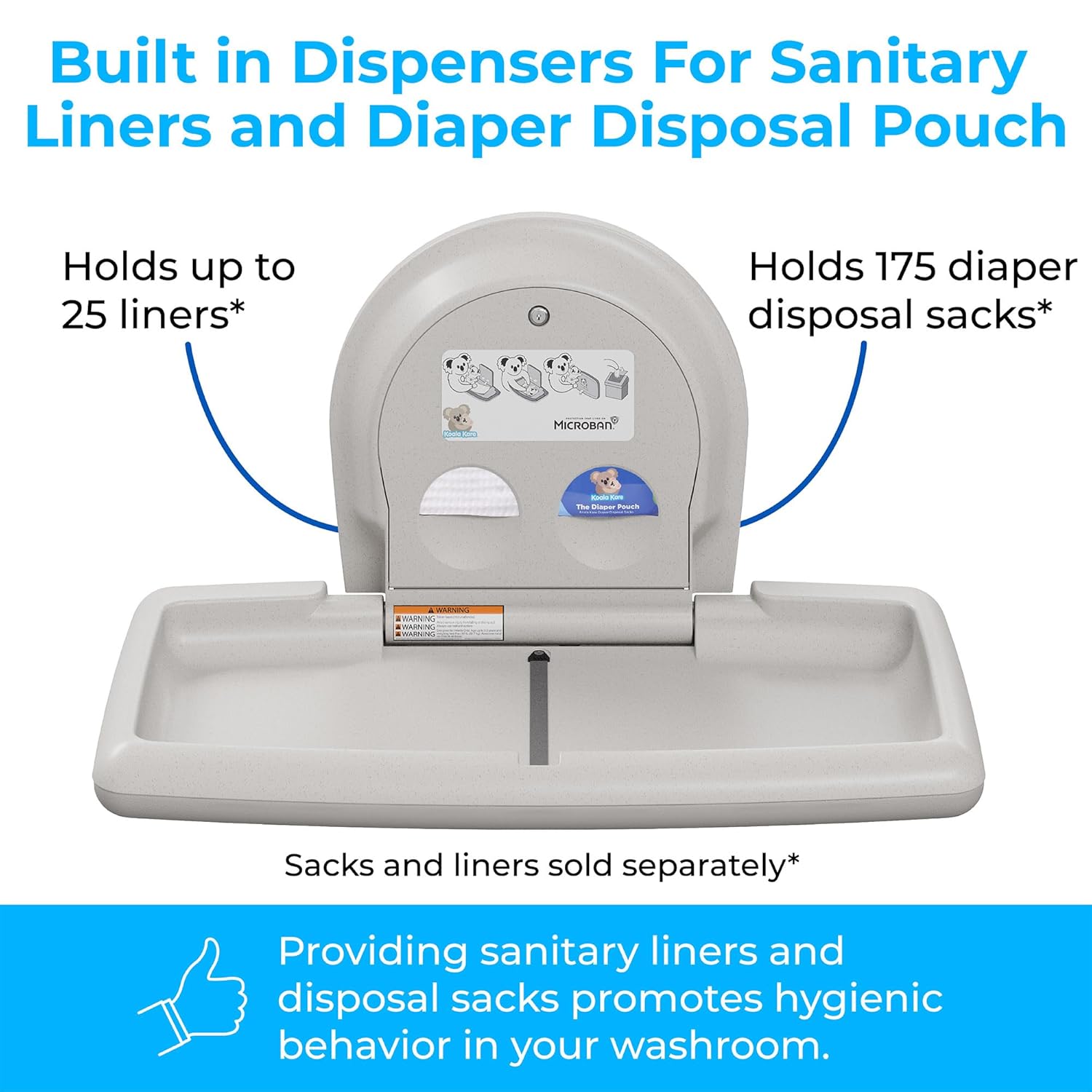 Koala Kare Horizontal Baby Changing Station, Cream, Extra-Wide Surface, Safety Belts, Microban Protection