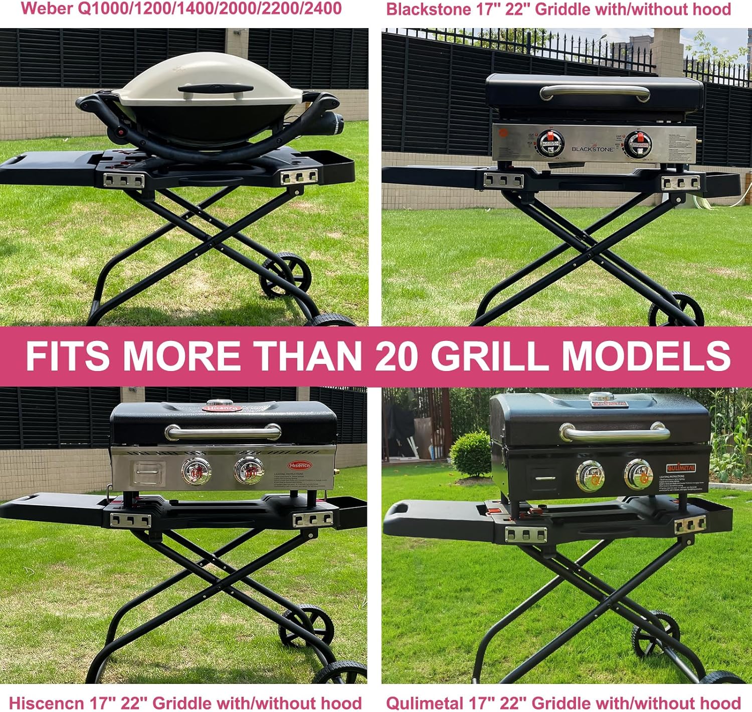 Portable Grill Cart for Weber Q Series and Collapsible Griddle Stand
