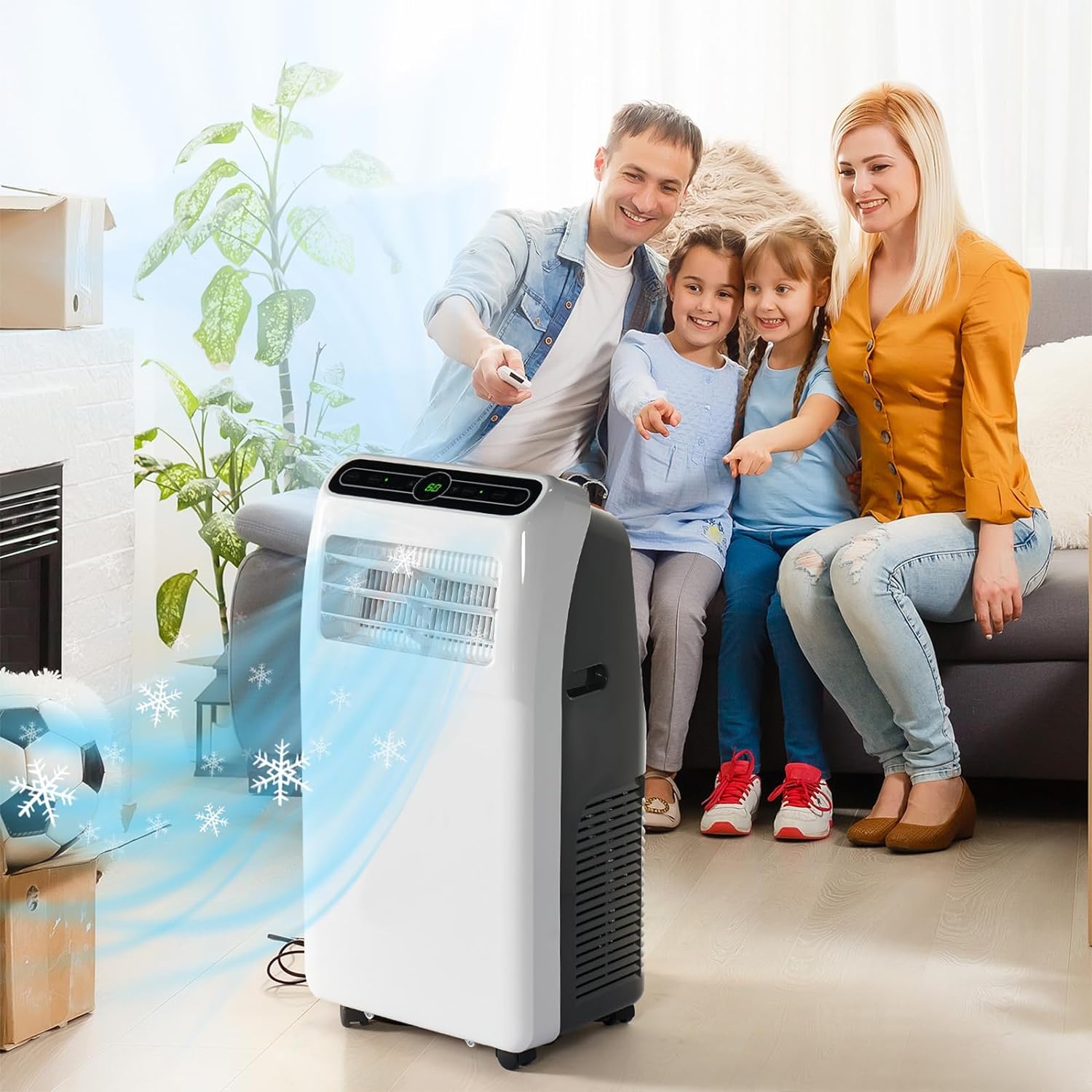 Portable Air Conditioner Cools up to 300 Sq.ft, 4-IN-1 Portable AC Unit with Cooling, Dehumidifier, Fan, 24H Timer (Window Venting Kit Included)