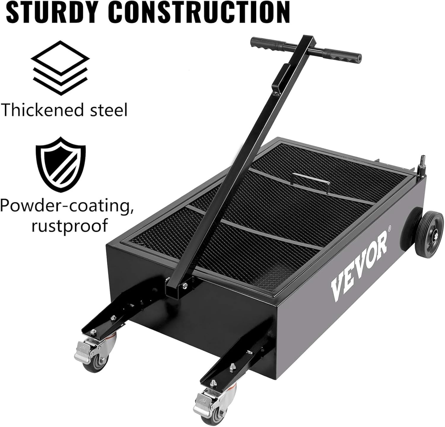 Profile Oil Drain Pan, 15 Gallon Oil Drain Pan with Pump, Oil Change Pan with 180W Electric Pump, 8.2ft Hose & Folding Handle, Rolling Oil Drain Cart for Trucks, Buses, RVs