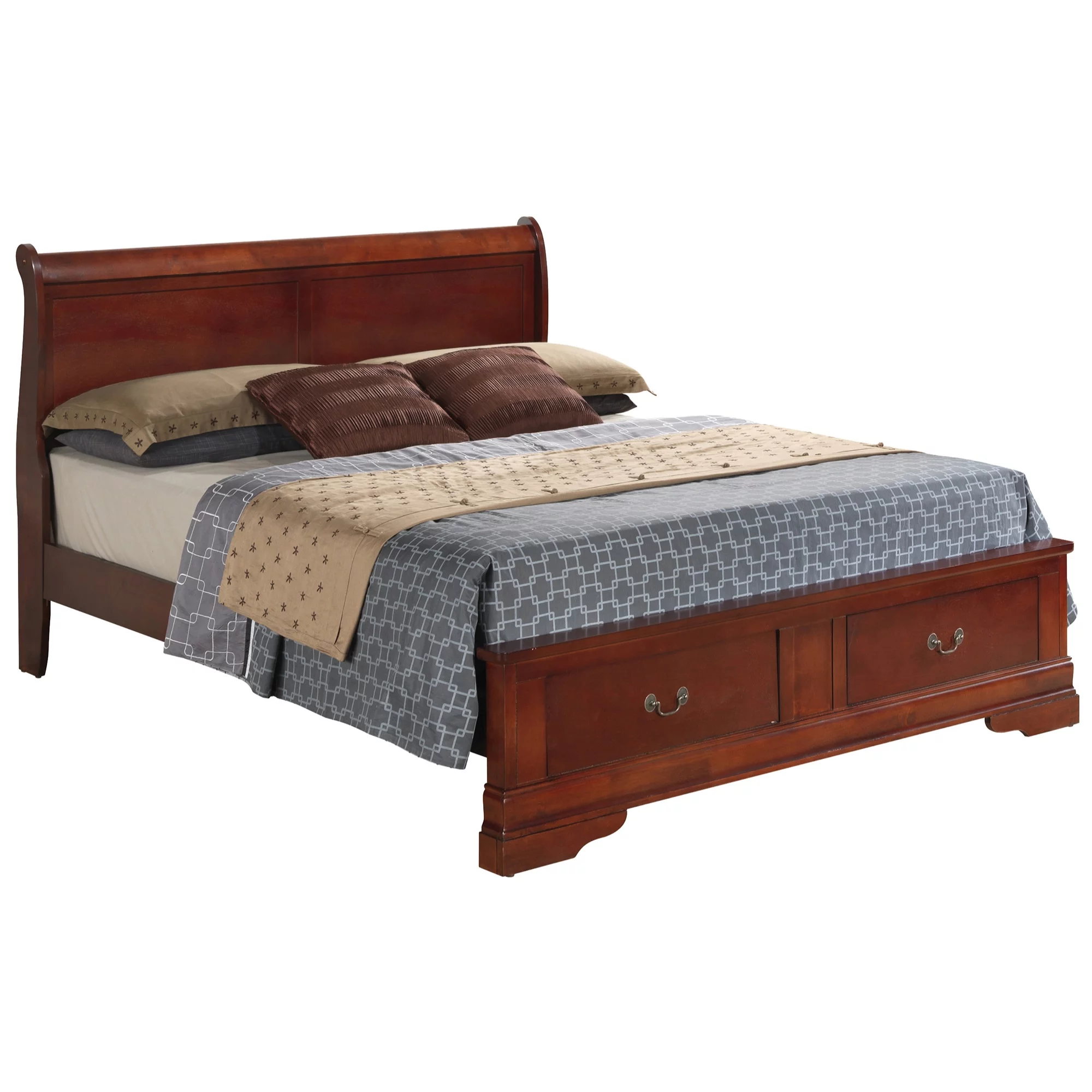Passion Furniture PF-G3100D-FSB2 Louis Philippe Storage Sleigh Bed with 2 Drawers, Cherry - Full