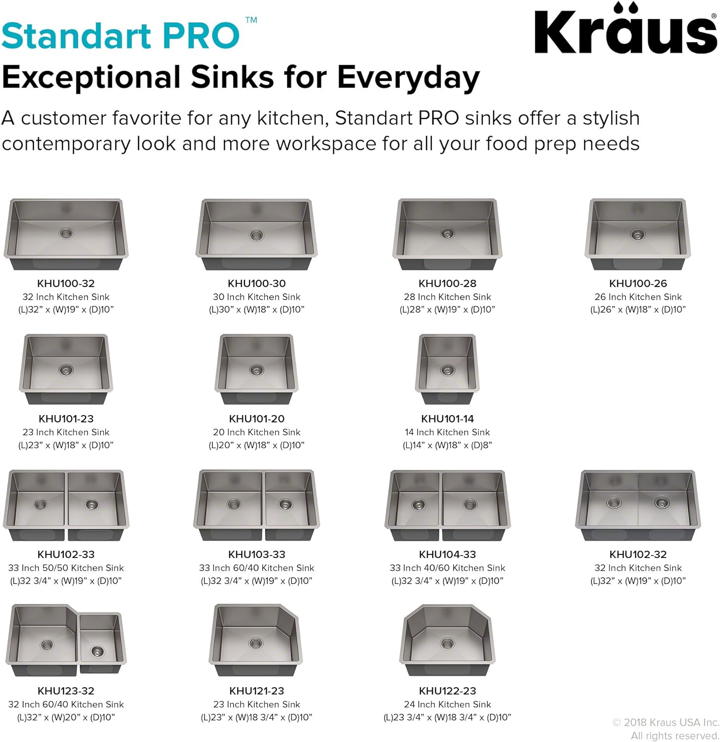 KHU100-32 Standart PRO 16 Gauge Undermount Single Bowl Stainless Steel Kitchen Sink, 32 Inch