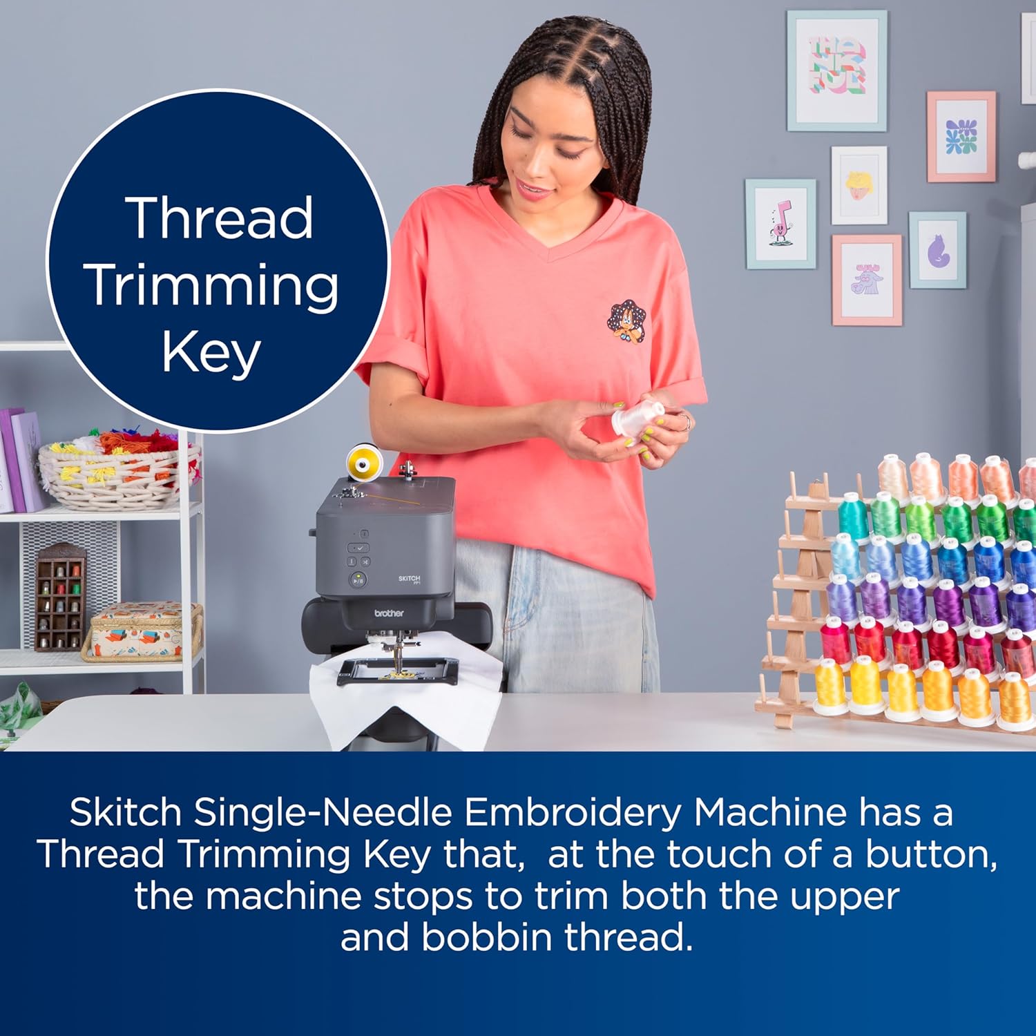 Skitch Single-Needle Embroidery Machine with Mobile App Support Bundle with Brother Magnetic SAMFP70 3 in. x 3 in. Embroidery Frame (2 Items)
