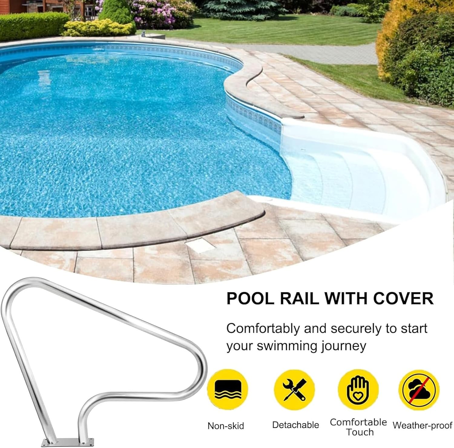 Pool Handrail Swimming Stainless Steel Humanized Handle Swimming Pool Stair Rail for Swimming Pool, Sloped Entry, Spa, Water Park