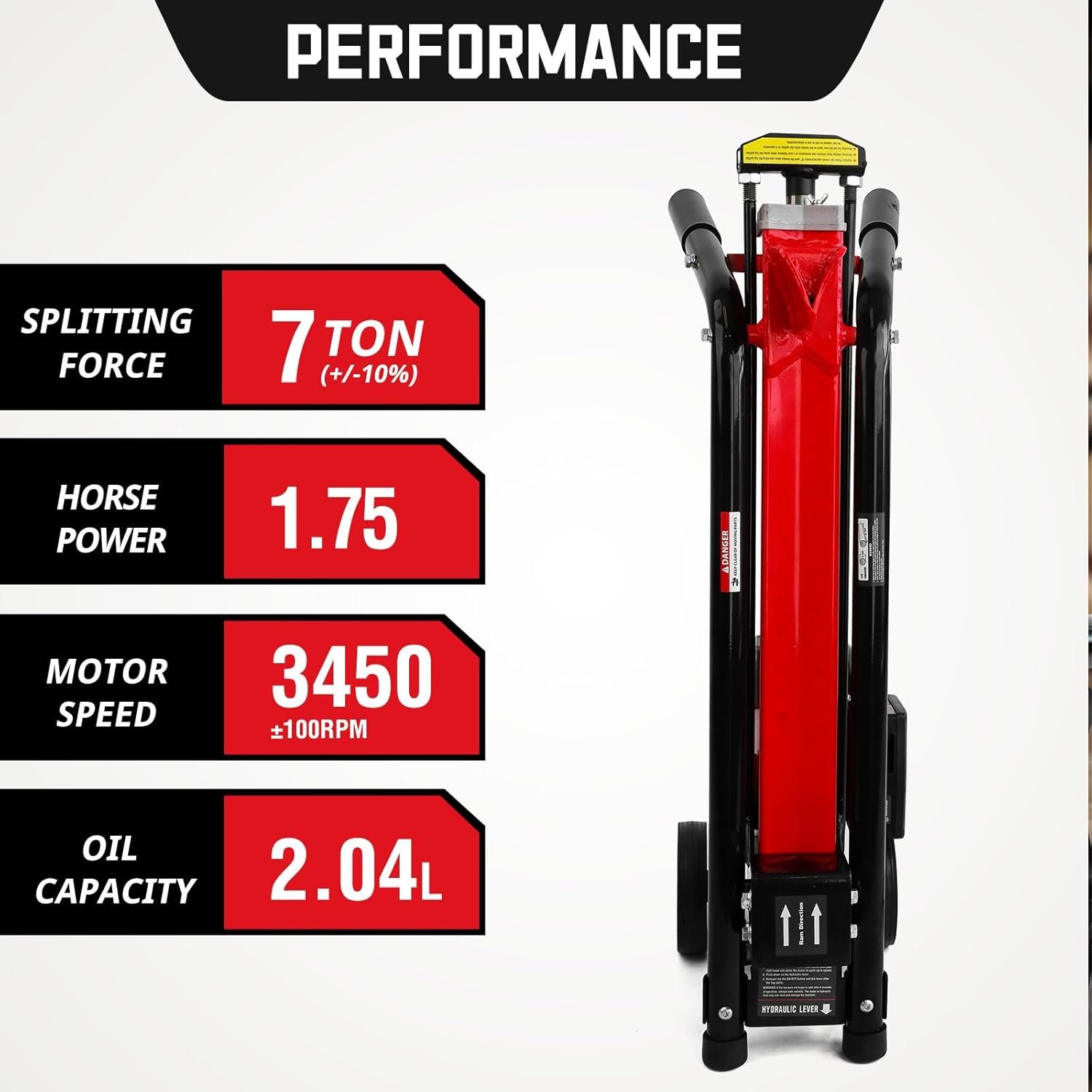 PowerSmart Electric Log Splitter 7-Ton �C Efficient Wood Splitter with 3500 Motor Speed, 15 Amp, Horizontal Full Beam Design and Steel Wedge for Firewood & Kindling Cutting