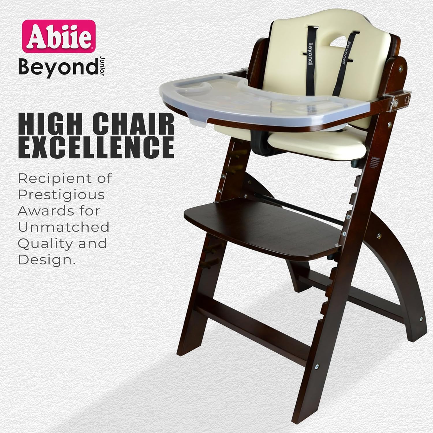 Abiie Beyond Junior High Chair, Adjustable Wood, Dove Grey Cushion, 250 lb Capacity, Stain & Water Resistant