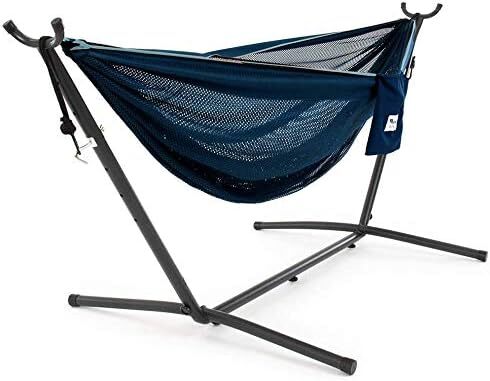 Vivere Double Cotton Hammock with Steel Stand, 450 lb Capacity, Tropical Colors, Includes Premium Carry Bag