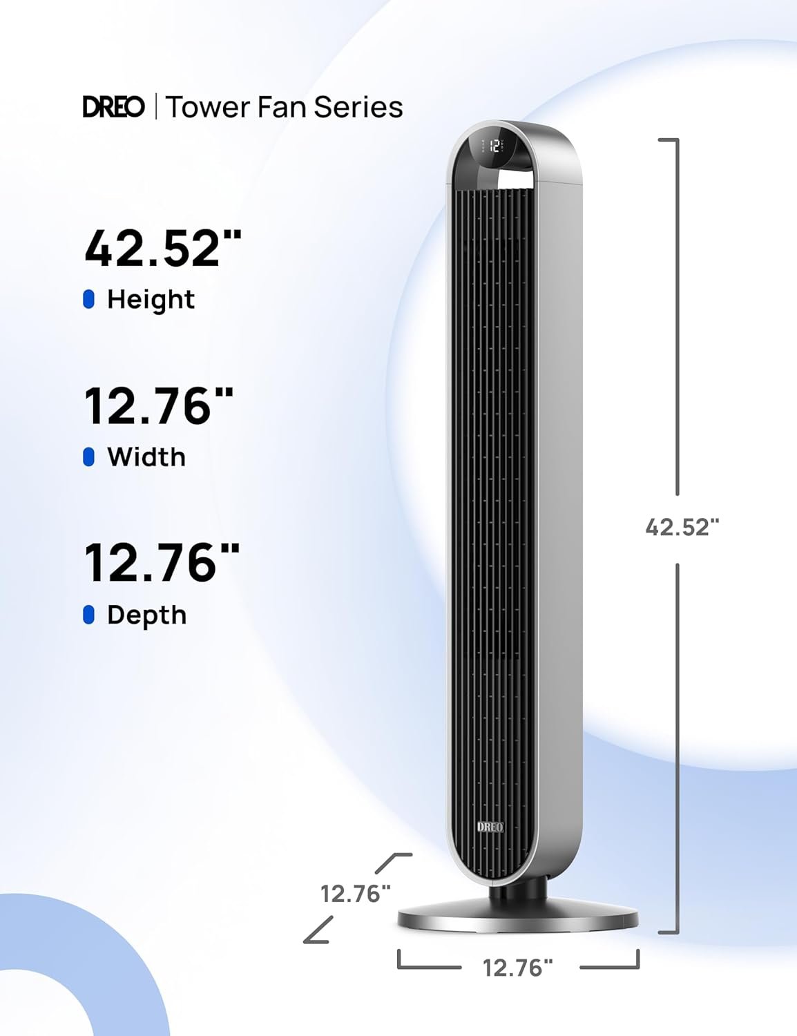 Dreo Tower Fan for Bedroom, 42 Inch 120�� Oscillating Fan, 25dB Quiet DC Motor, 28ft/s Velocity Bladeless Standing Fan with 12 Speeds, 4 Modes, 12H Timer Cooling Fans for Home, Living Room, Pilot Max S