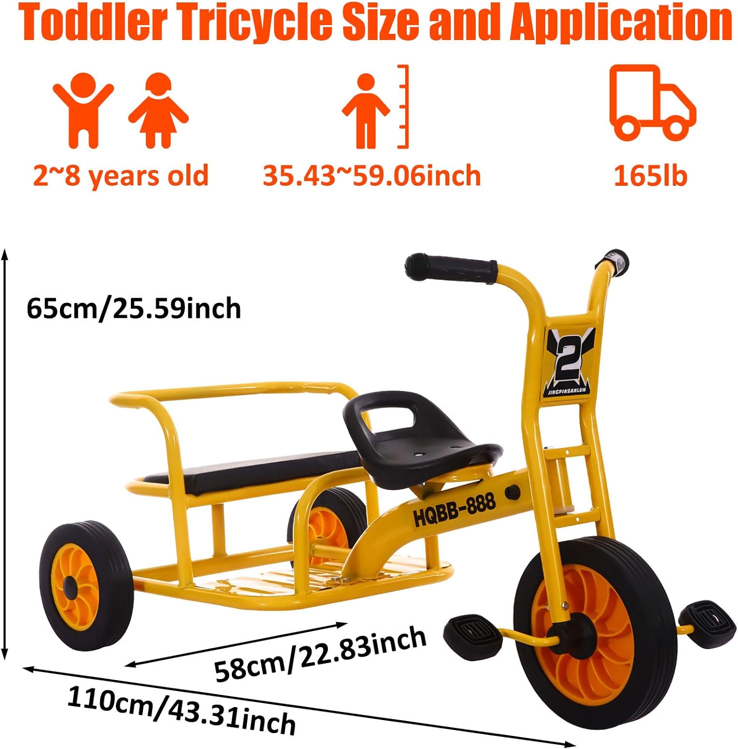 Kids Tricycle for Riders Ages 3+,Preschool Daycare Playground Kids Tricycle with Passenger Seat,Big Kids Tandem Trike with Inflation-Free Rubber Wheels,Kids Outdoor Play Equipment