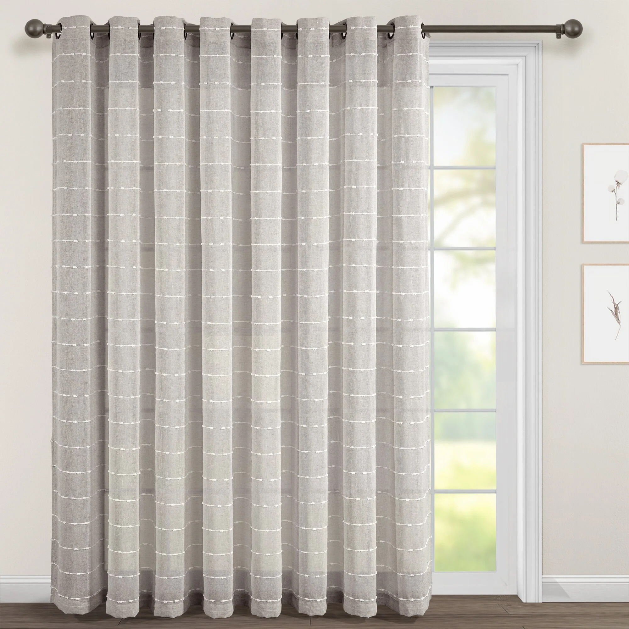 Lush Decor Farmhouse Textured Grommet Sheer Window Curtain Panel Pair