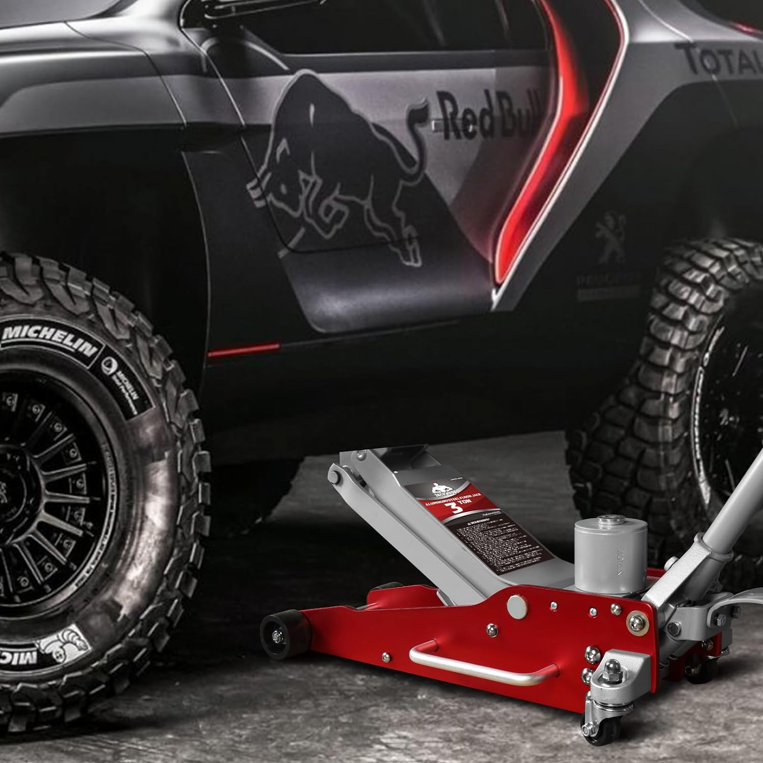 Red Aluminum & Steel 3 Ton Hydraulic Floor Jack with Quick Lift Pump