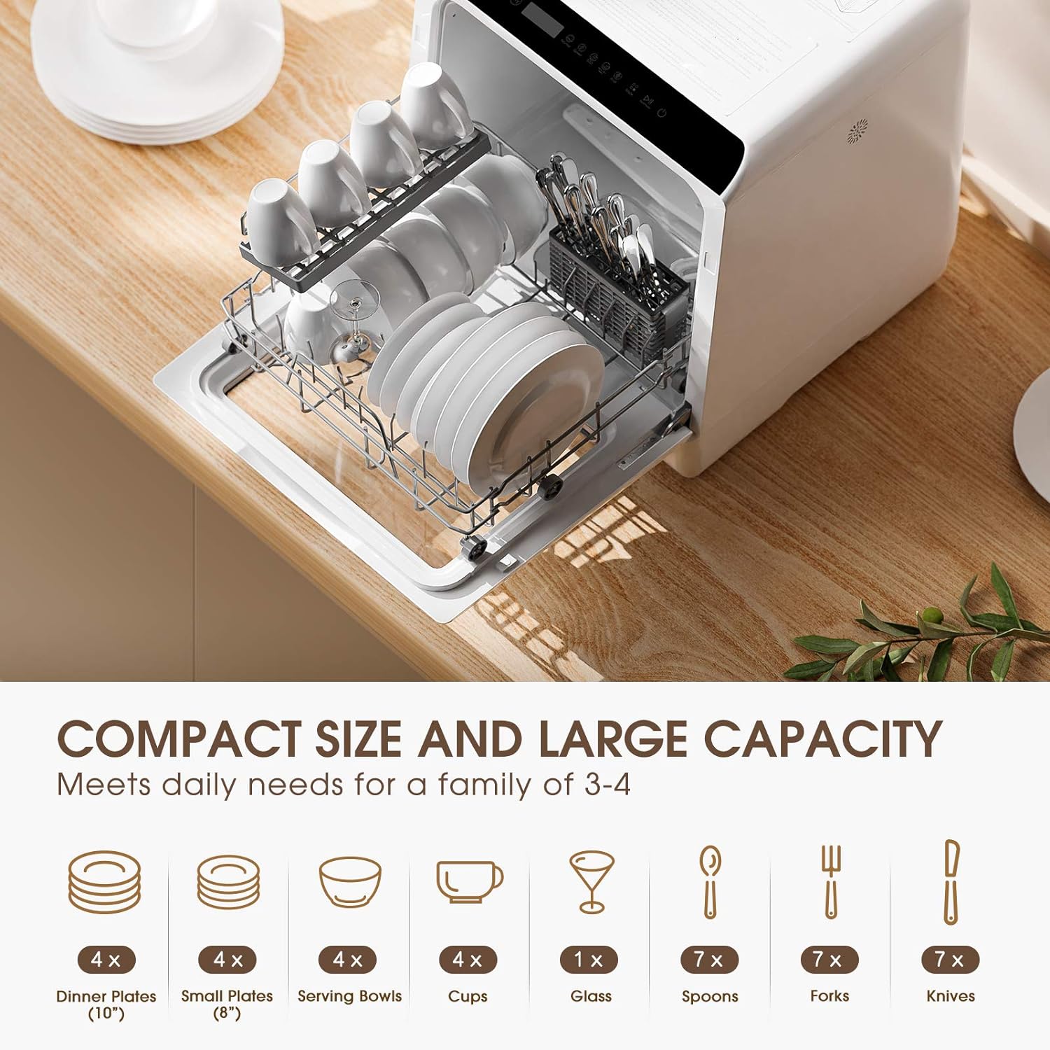 Portable Countertop Dishwashers, Compact Dishwashers with 5 L Built-in Water Tank & Inlet Hose, 5 Washing Programs, Baby Care, Air-Dry Function and LED Light for Small Apartments