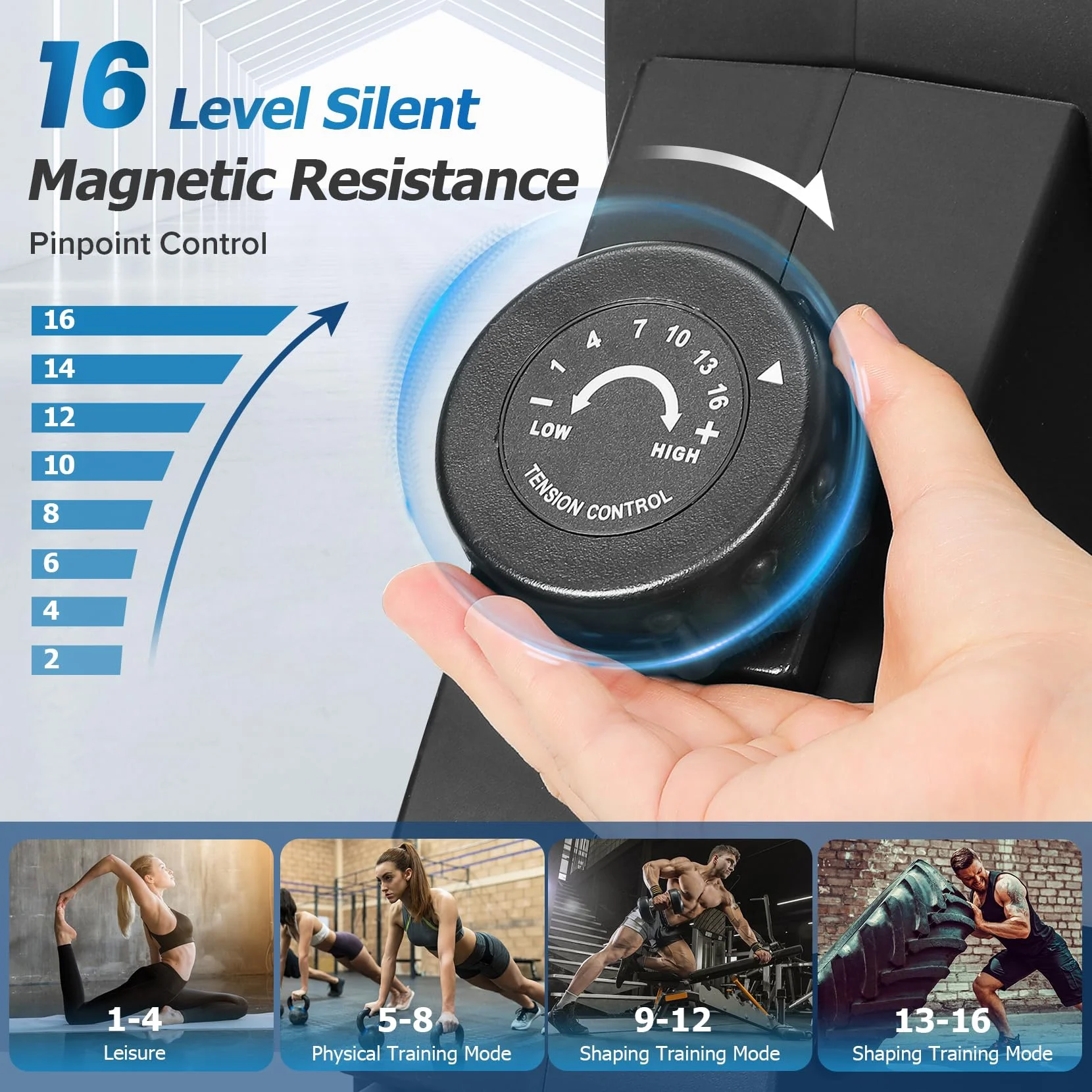 Neche Magnetic Rowing Machine, 16 Resistance Levels, Quiet, Folding Design, 350lb Capacity, for Home Workout, Black