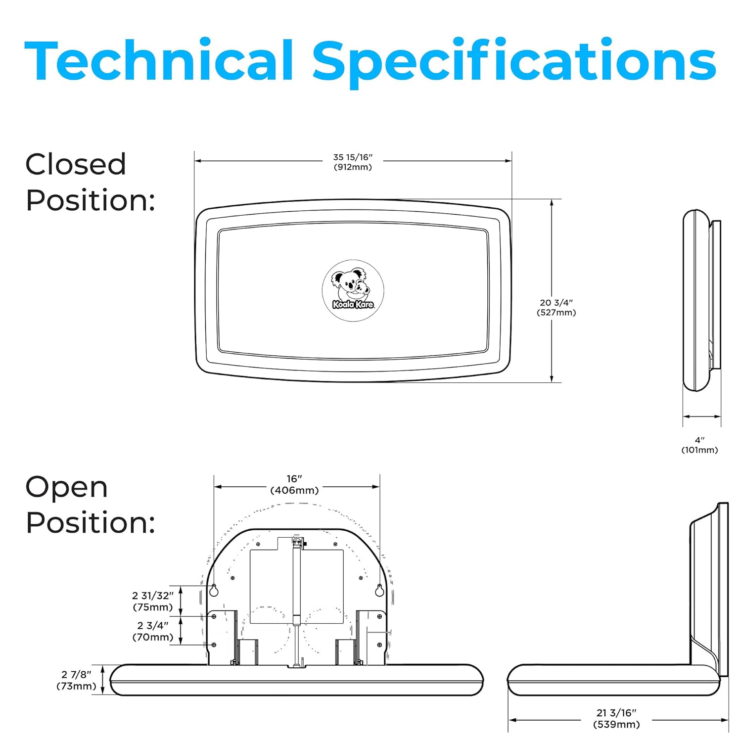 Koala Kare Horizontal Baby Changing Station, Cream, Extra-Wide Surface, Safety Belts, Microban Protection