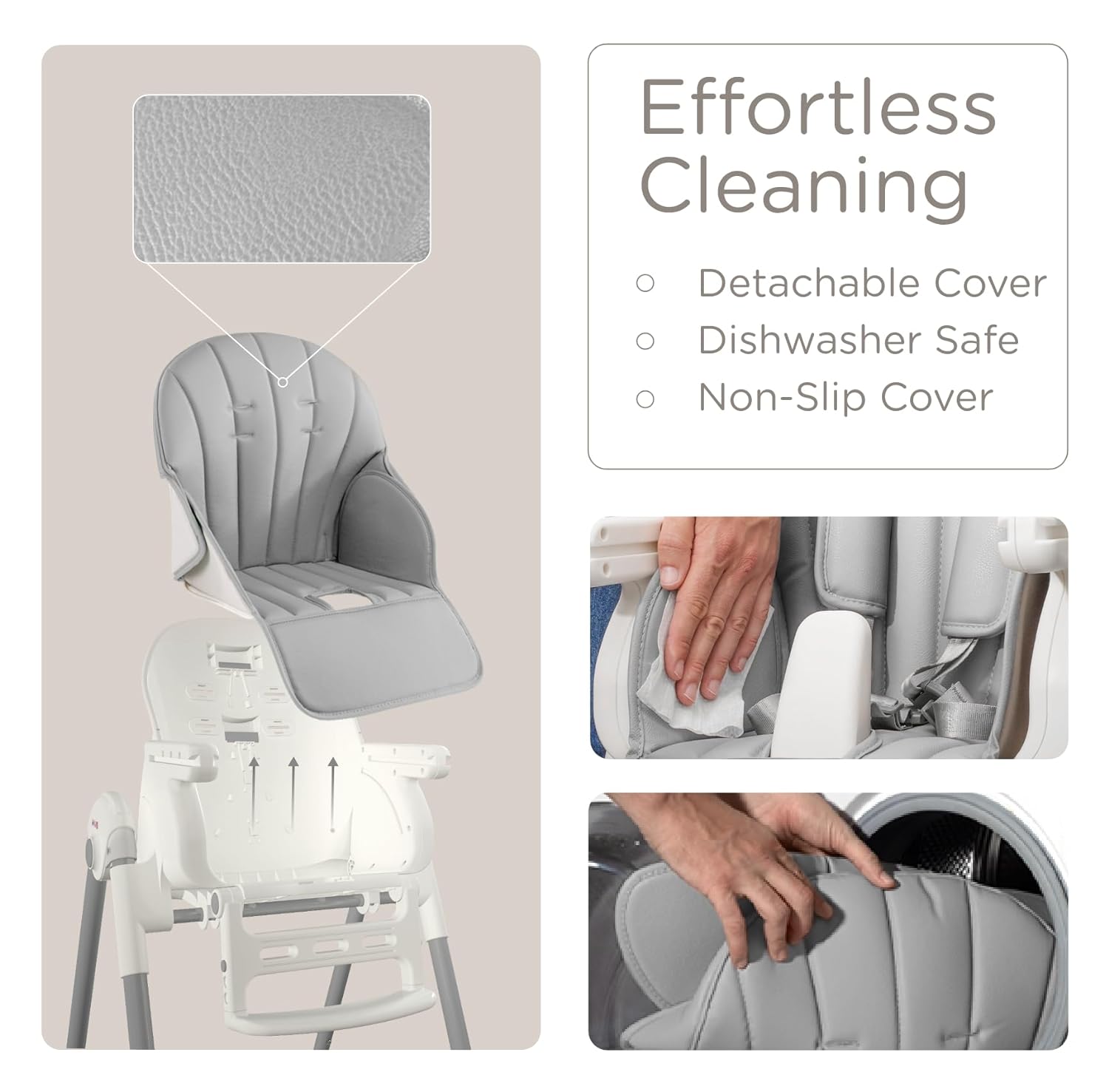 Foldable Baby High Chair with Removable Seat & Tray, Adjustable Height & Recline, Locking Wheels