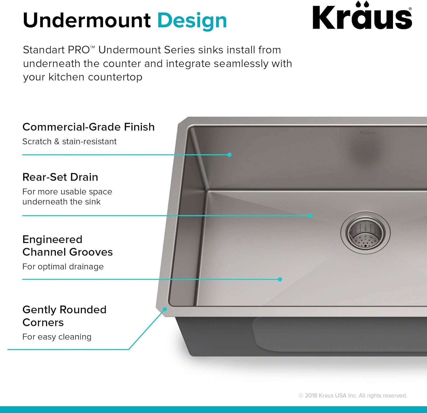 KHU100-32 Standart PRO 16 Gauge Undermount Single Bowl Stainless Steel Kitchen Sink, 32 Inch